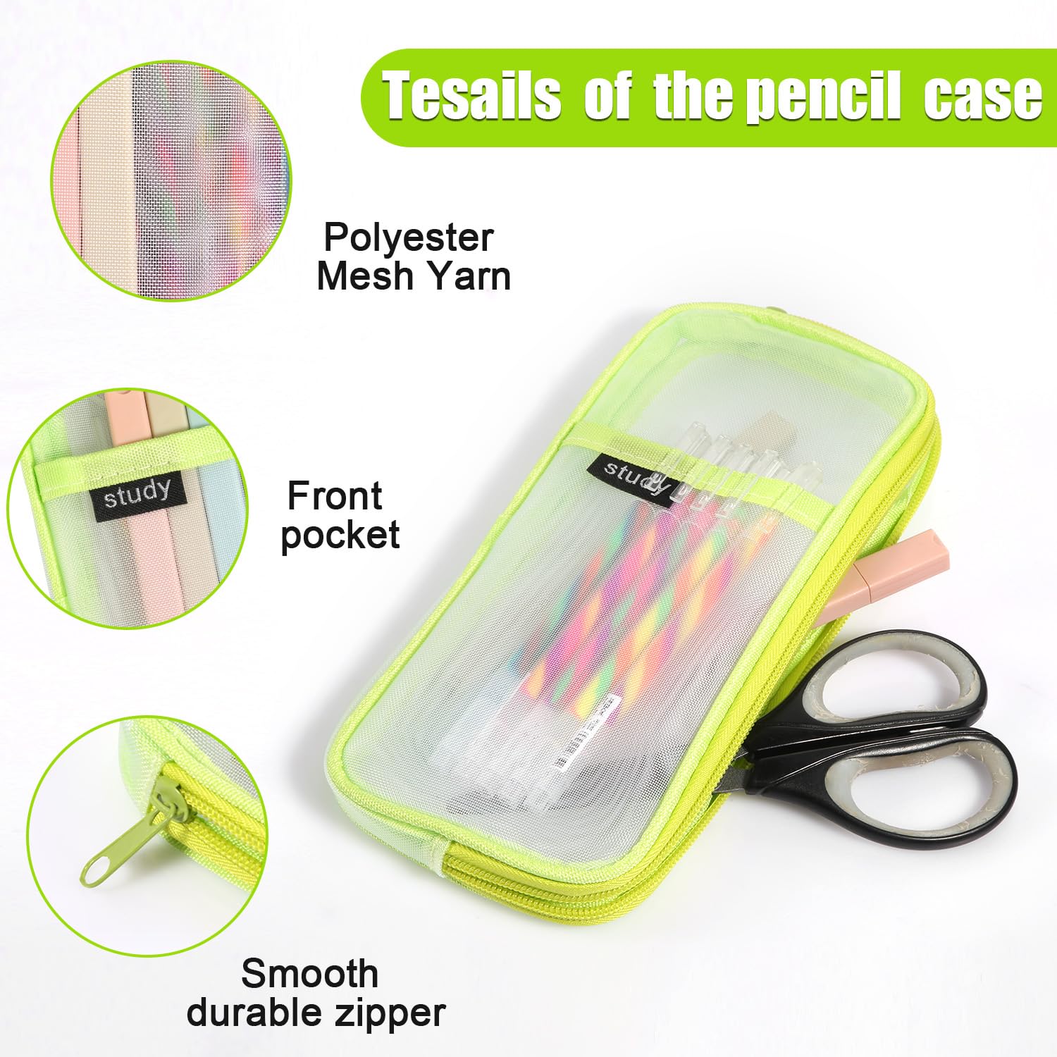 Mesh Pencil Case - Transparent Multifunctional Zipper Pouch for Pencils, Stationery & Travel Makeup | School, Office & Travel Organizer | Durable Clear Mesh Storage Bag (Green) - Perfect for Students, Professionals & On-the-Go Essentials