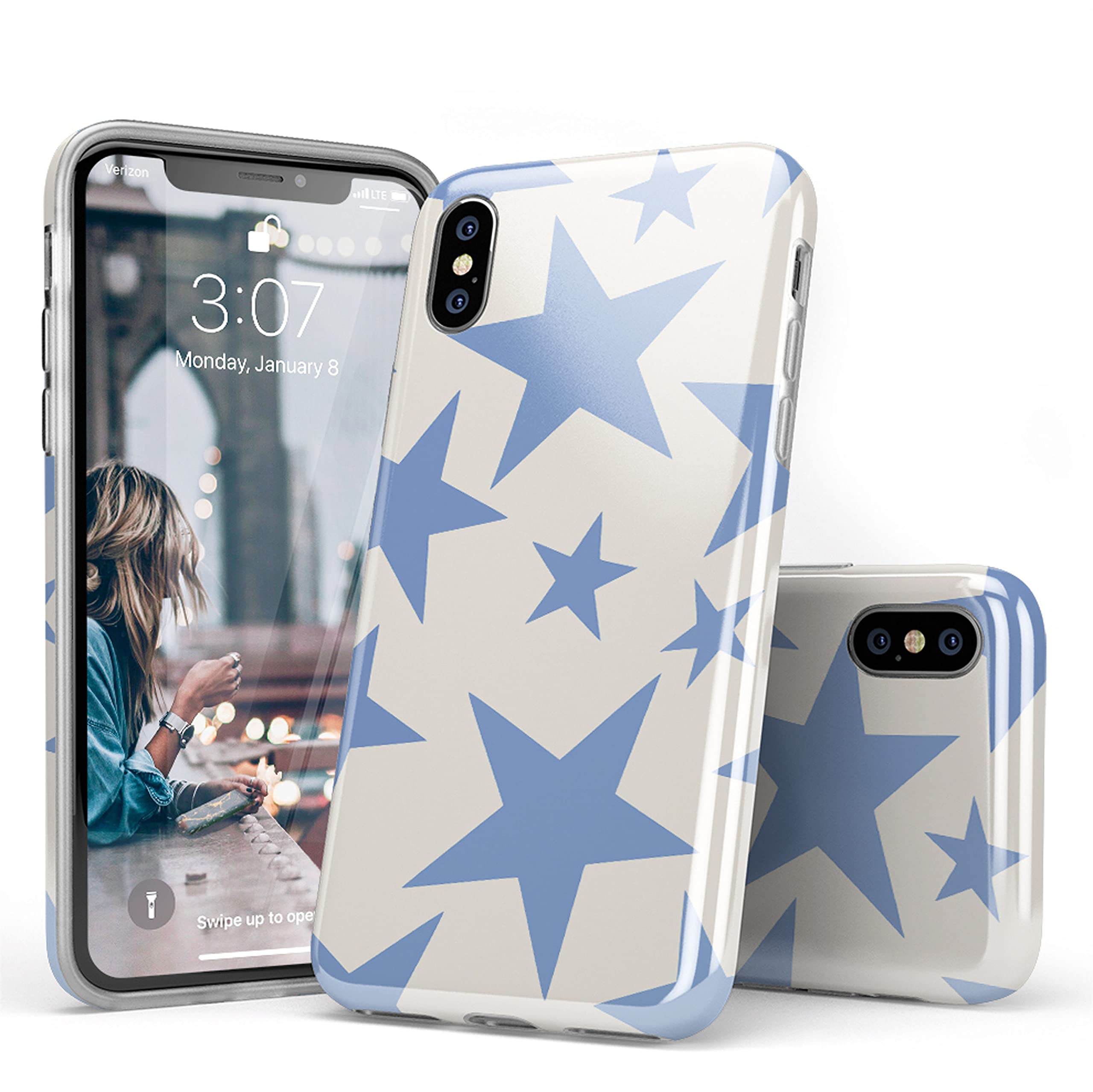 Casely iPhone X/XS Case - Stars Align Design | Blue & White Star Pattern Protective Cover | Slim Fit Shockproof Phone Case for Everyday Use & Travel