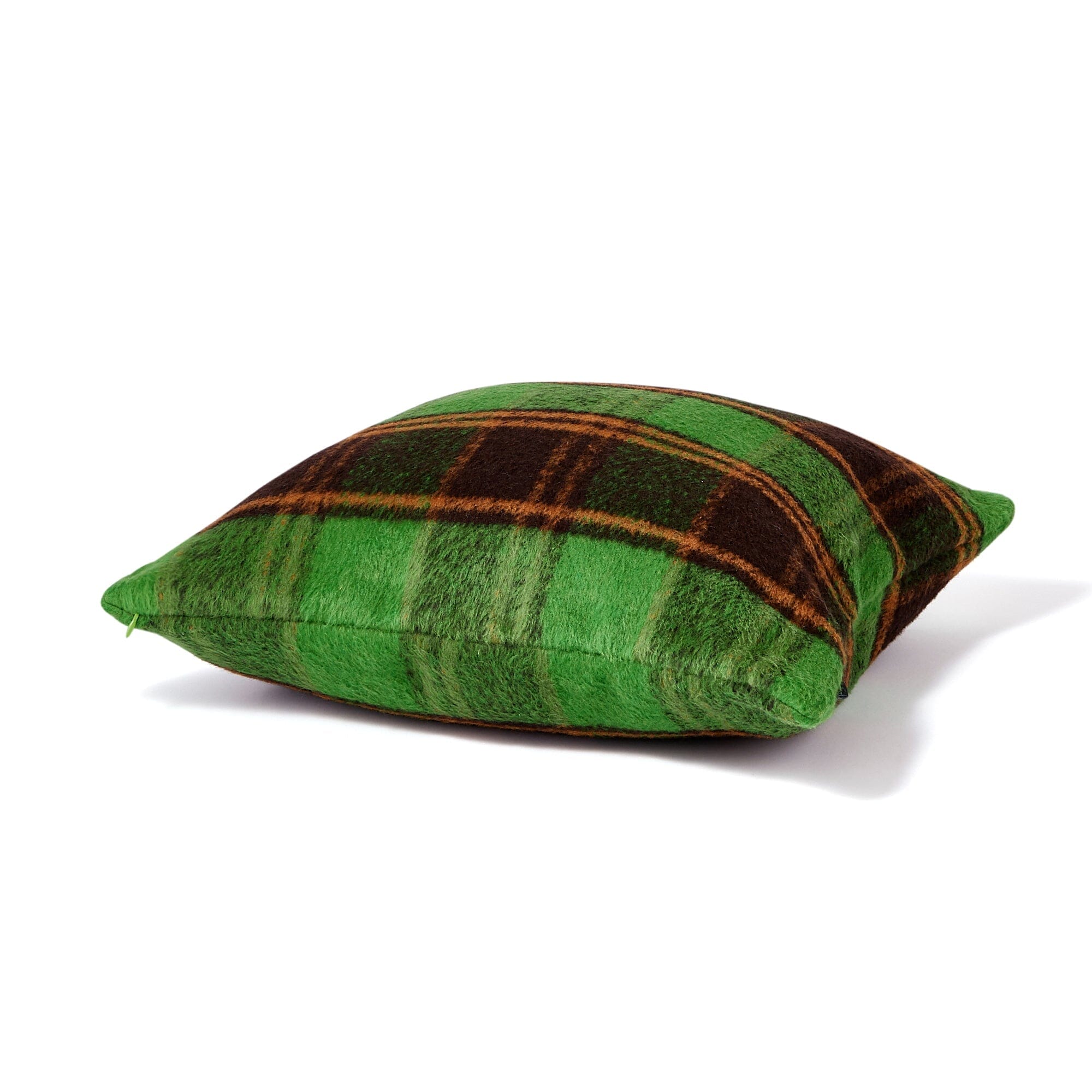450x450 Checked Cushion Cover - Green & Brown Cotton Pillow Case for Sofa, Bed, or Home Decor