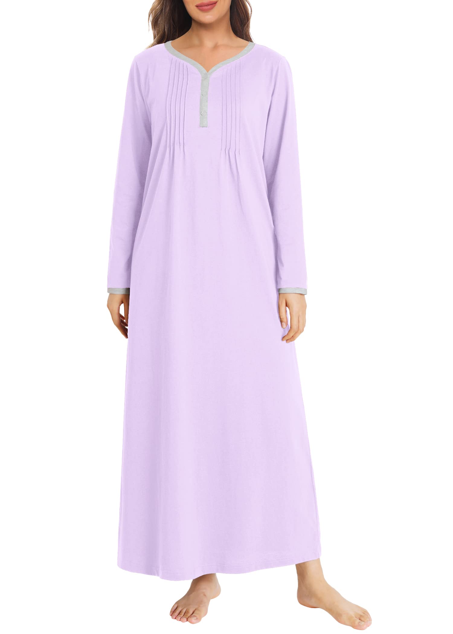 Women's Soft Cotton Long Sleeve Nightgown - Comfortable Sleepwear for Winter Nights & Cozy Lounging at Home