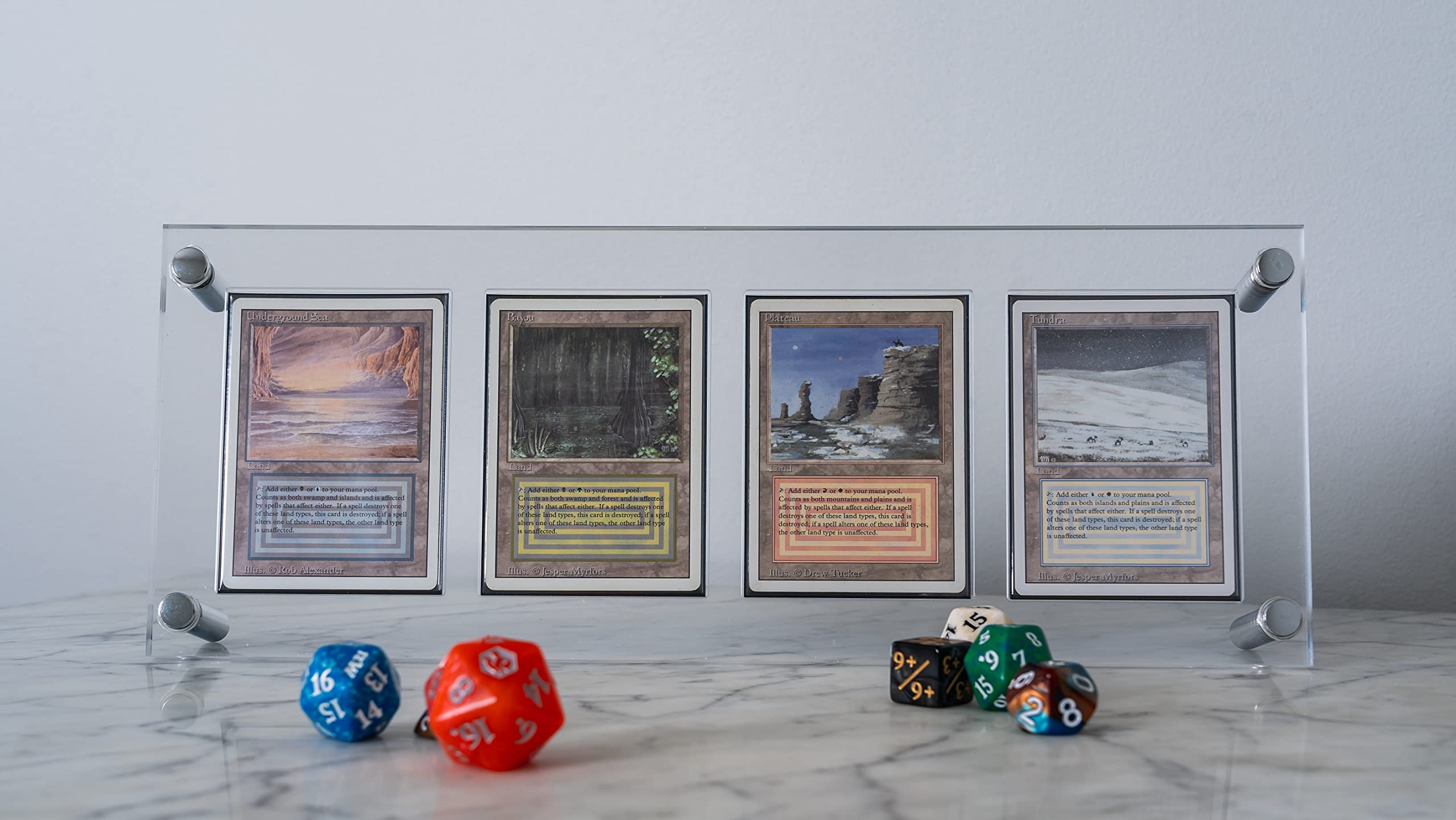4-Slot Clear Acrylic Trading Card Display Stand with UV Protection - Perfect for Pokemon, Magic, and Sports Card Collections - Ideal for Showcasing Valuable Cards at Home or in Stores