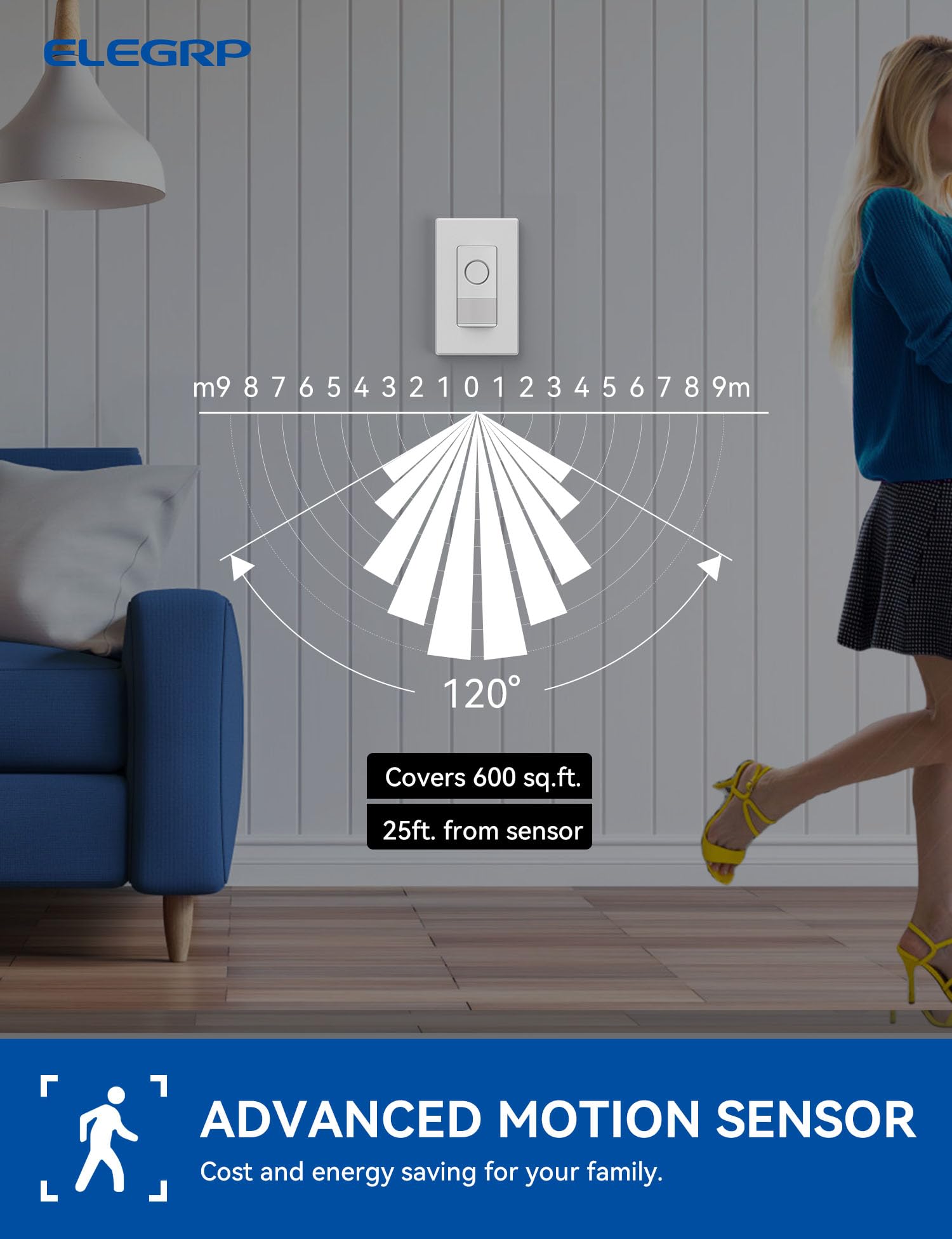 ELEGRP Smart Motion Sensor Light Switch 4 Pack - 2.4GHz Wi-Fi Single Pole, Works with Alexa & Google Assistant, APP Remote Control, UL Certified, No Hub Required (White) - Perfect for Home Automation, Smart Lighting Control in Bedrooms, Hallways & Staircases