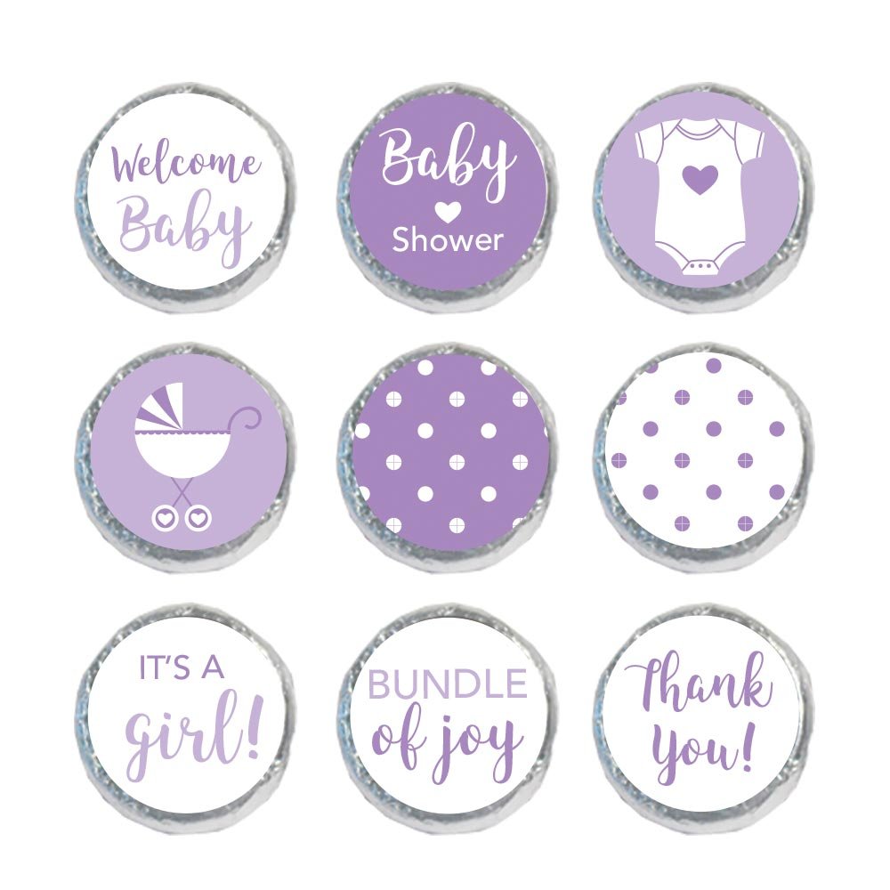 324 Mini Candy Stickers 0.75 Inch - Purple Baby Shower Favors for Girls Party Decor