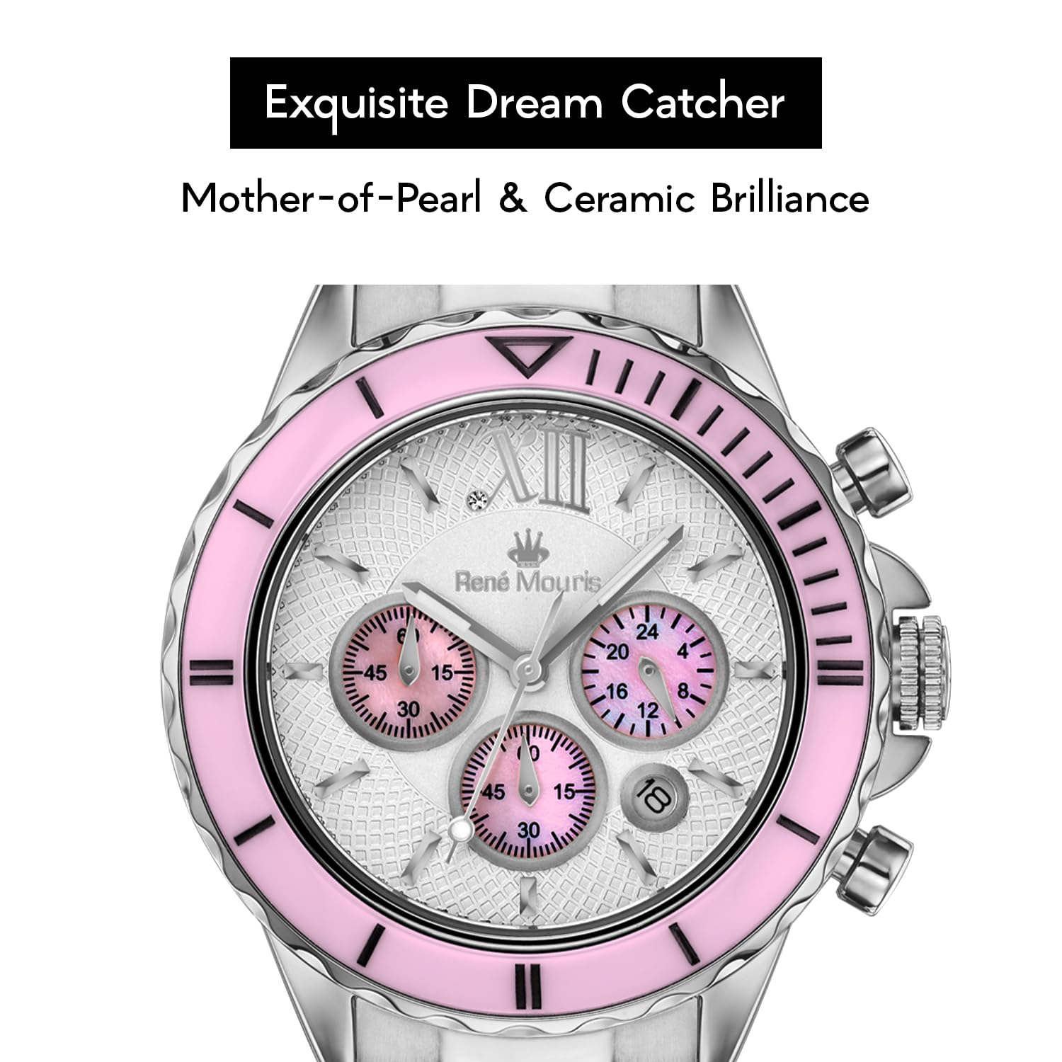 René Mouris Dream-I Japanese Quartz Women's Watch - 38mm 316L Stainless Steel Chronograph with Sapphire Coated Crystal | Waterproof to 50M | Elegant Dress Watch for Office, Party & Everyday Wear