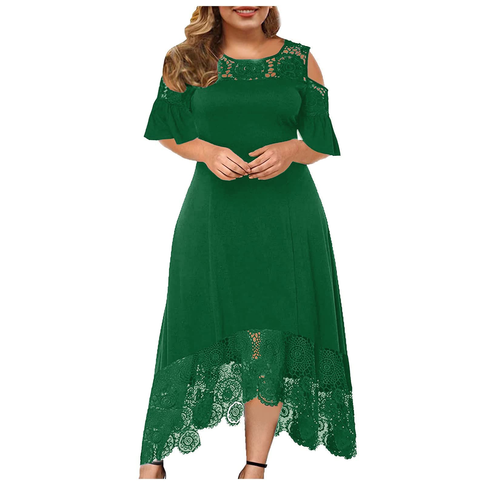 BOXIACEY Plus Size Wedding Guest Dress for Women - Empire Waist Long Maxi Dress with Cold Shoulder | Elegant Summer Dress 2024 | Perfect for Weddings, Parties & Special Occasions