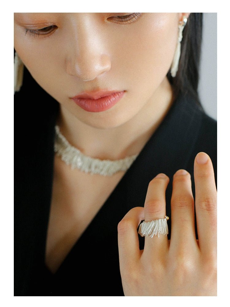 Shining Galaxy Waterfall Tassel Ring - Elegant Bohemian Jewelry for Women, Dainty Stackable Rings for Everyday Wear, Perfect for Parties, Dates & Special Occasions