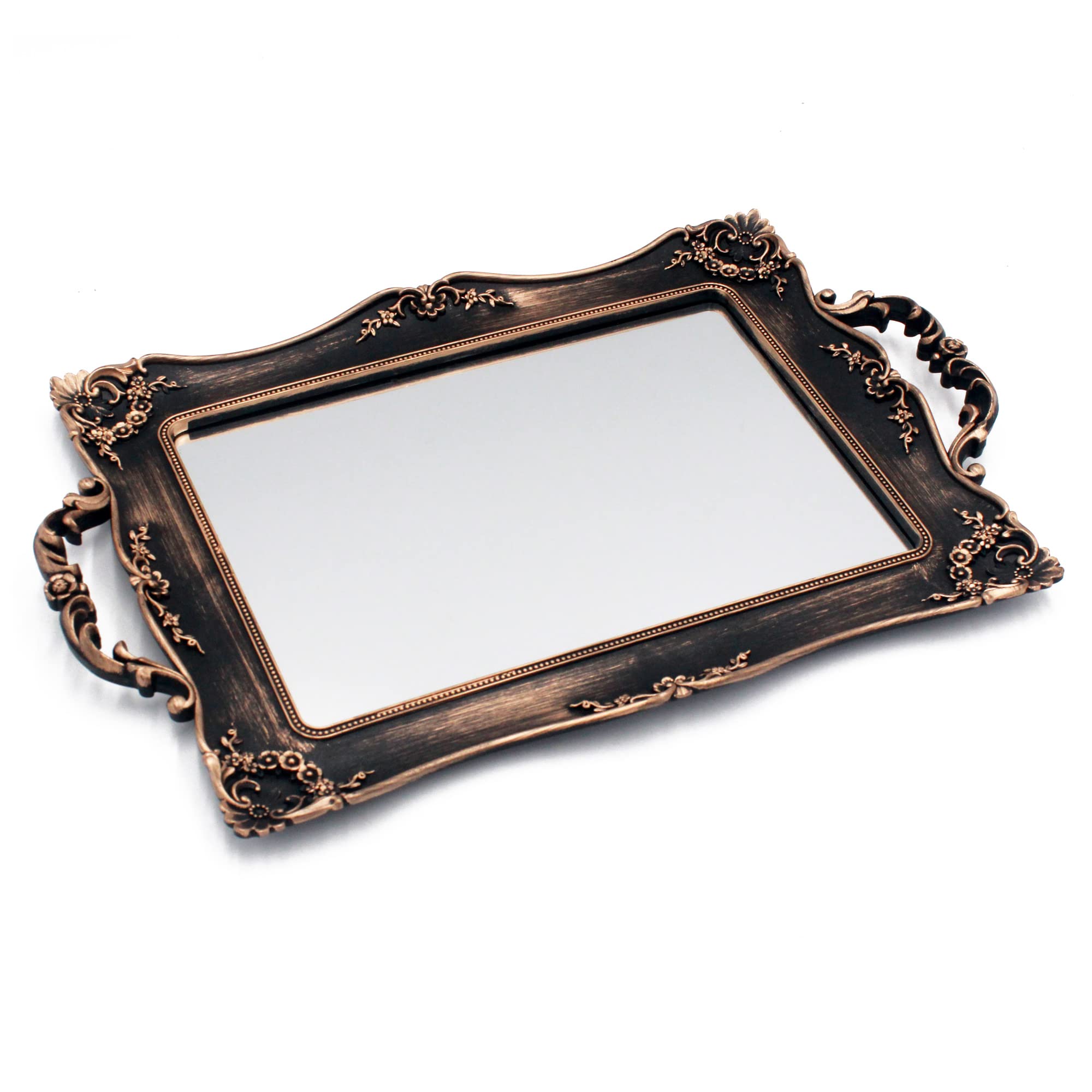 Antique Gold Framed Square Mirror Tray - 9.5