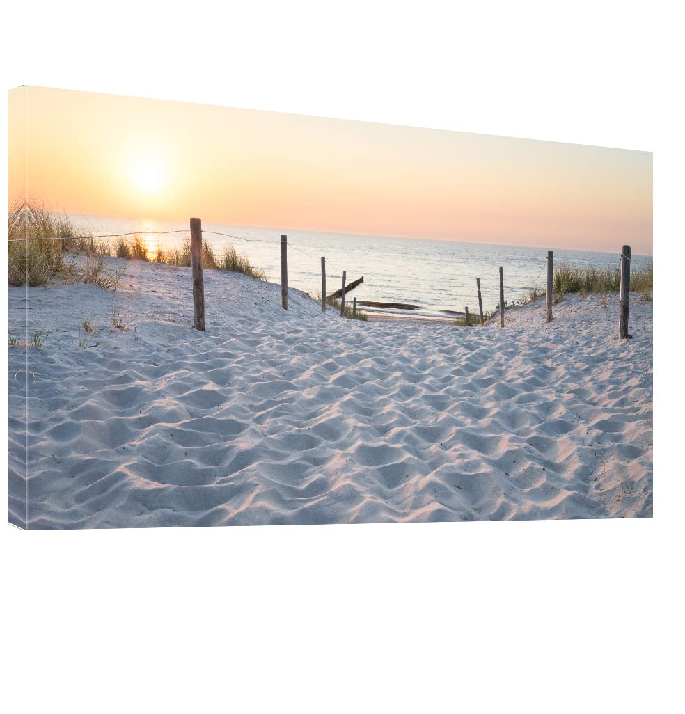 Sea Sands Sunset Beach Canvas Wall Art - Framed Ocean Painting for Bathroom, Office, Hallway, Bedroom & Living Room Decor - 20x40 Inches - Perfect for Coastal, Nautical & Beach House Themes