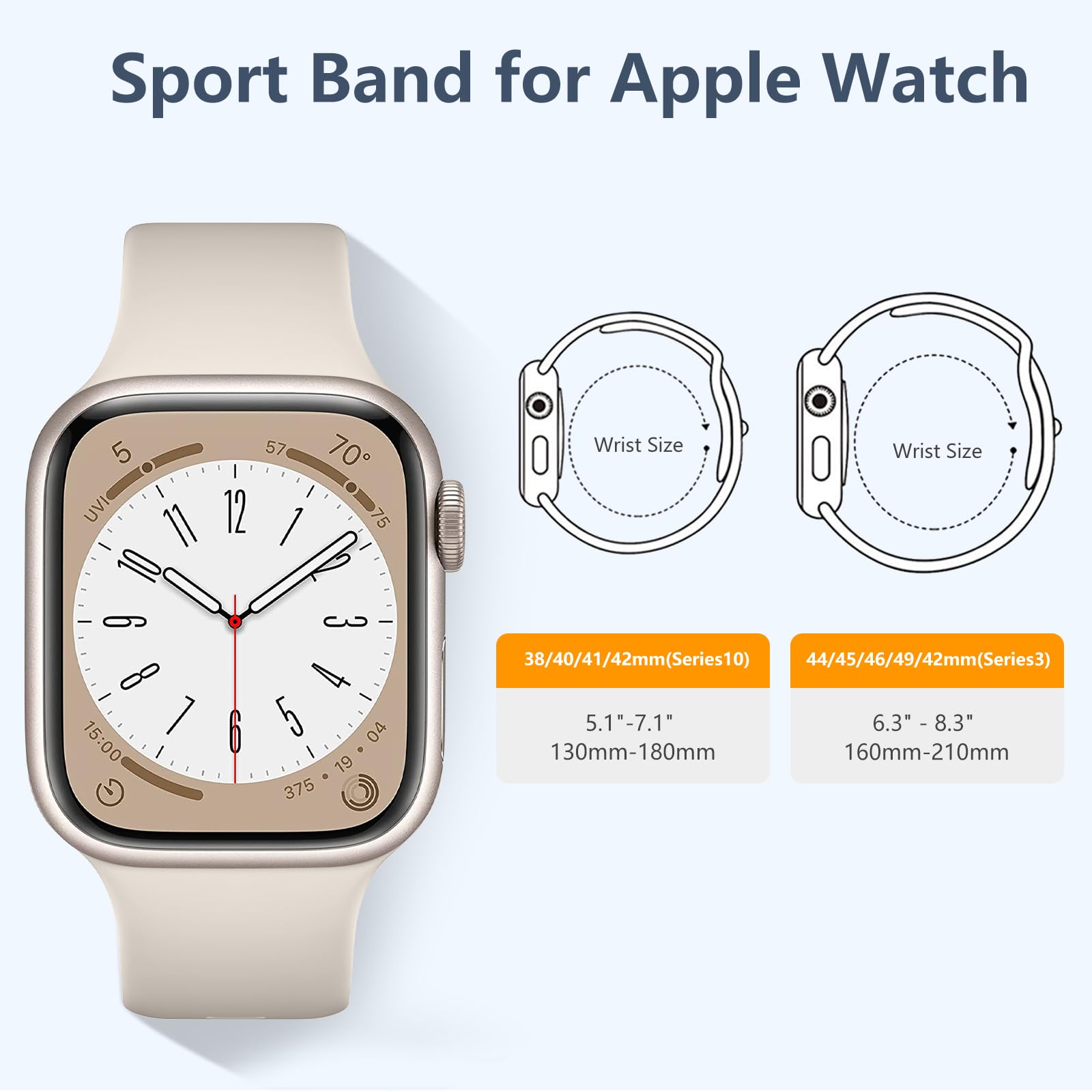 8 Pack Sport Bands Compatible with Apple Watch 38mm 40mm 41mm 42mm 44mm 45mm 46mm 49mm - Soft Silicone Waterproof Strap for Apple Watch Ultra/Ultra 2 & iWatch Series 10/9/8/7/6/5/4/3/2/1/SE - Perfect for Running, Swimming & Everyday Wear