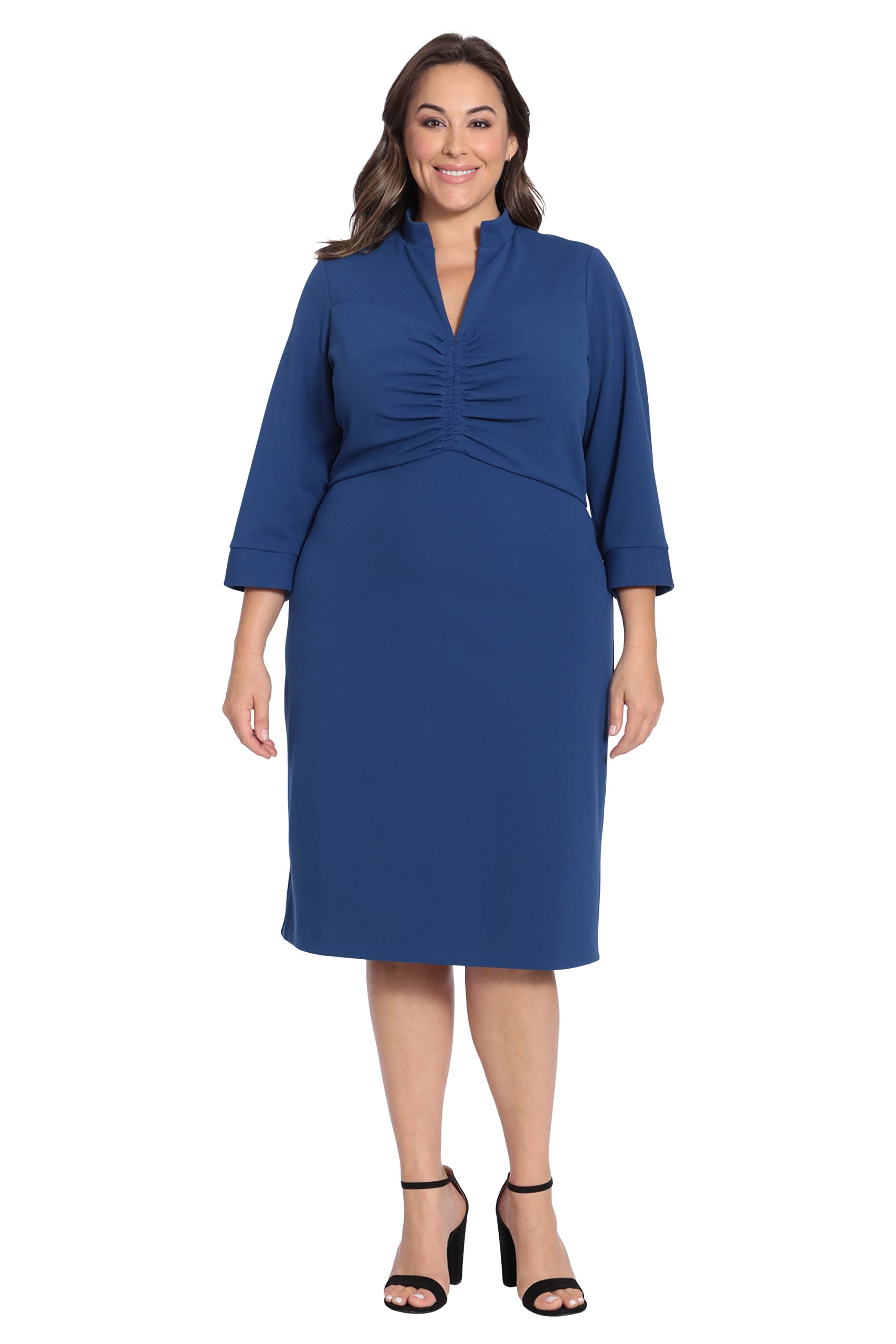 Donna Morgan Women's V-Neck Shirred Yoke Sheath Dress - Elegant Slim Fit Formal Dress for Office, Cocktail Party & Special Occasions