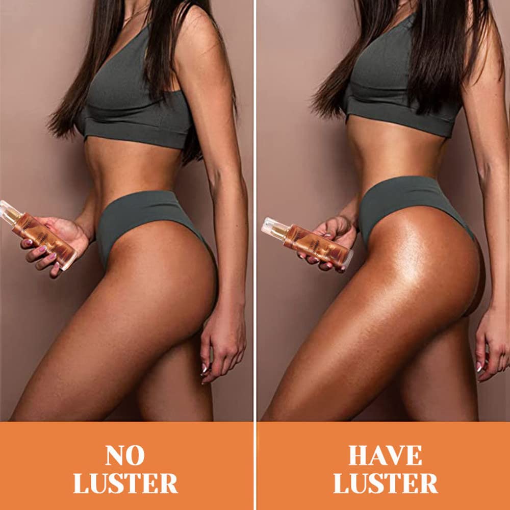Go Ho Shimmer Body Oil - Moisturizing Lightweight Shimmer Glow Illuminator for Face & Body | Non-Sticky Liquid Highlighter Makeup | Smooth Spray Formula for Summer Glow (2.8 Fl Oz, Bronze Gold) | Perfect for Beach, Parties & Night Out Makeup