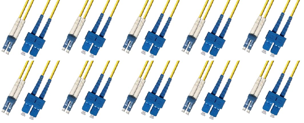 10 Pack 3M LC to SC Singlemode Duplex Fiber Optic Cable (9/125μm) - Yellow - High Speed Internet & Data Center Connectivity for Home/Office Network Setup