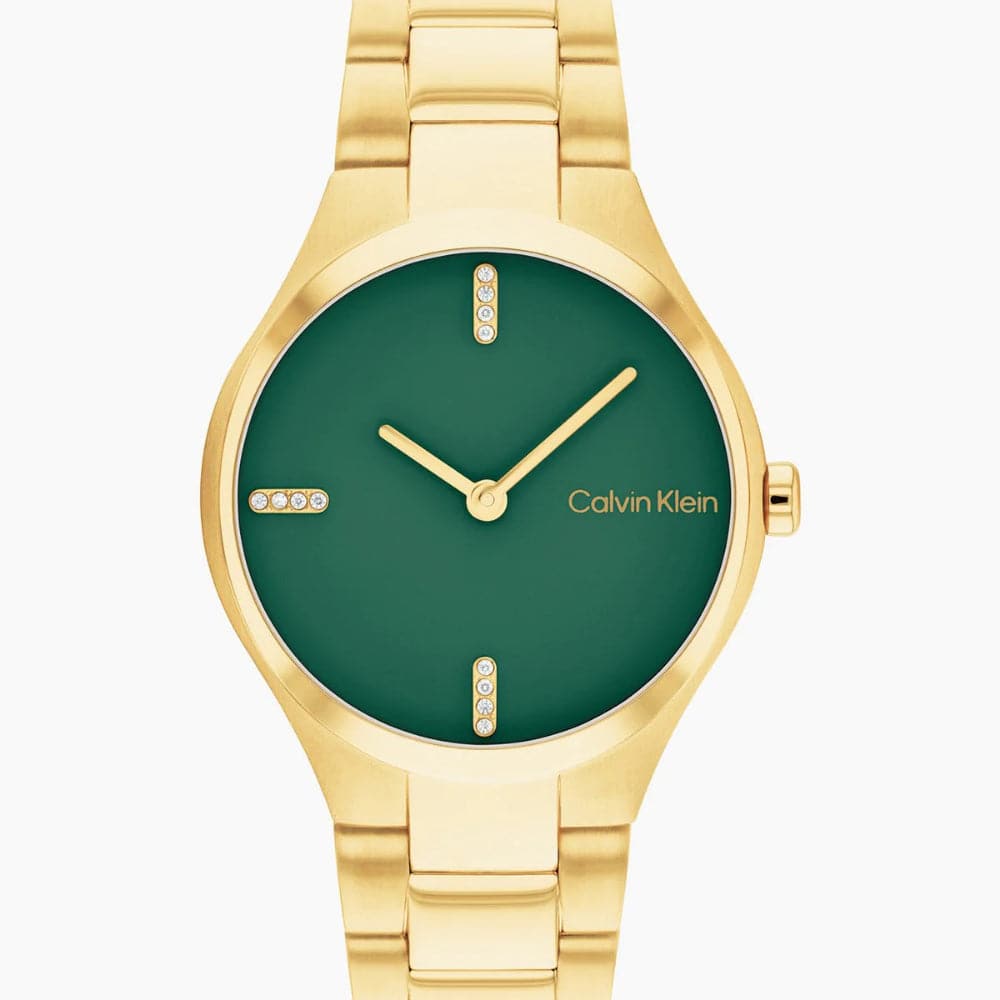 Calvin Klein Women's Green Dial Gold Stainless Steel Watch 25200333 - Elegant Fashion Accessory for Office, Party & Everyday Wear