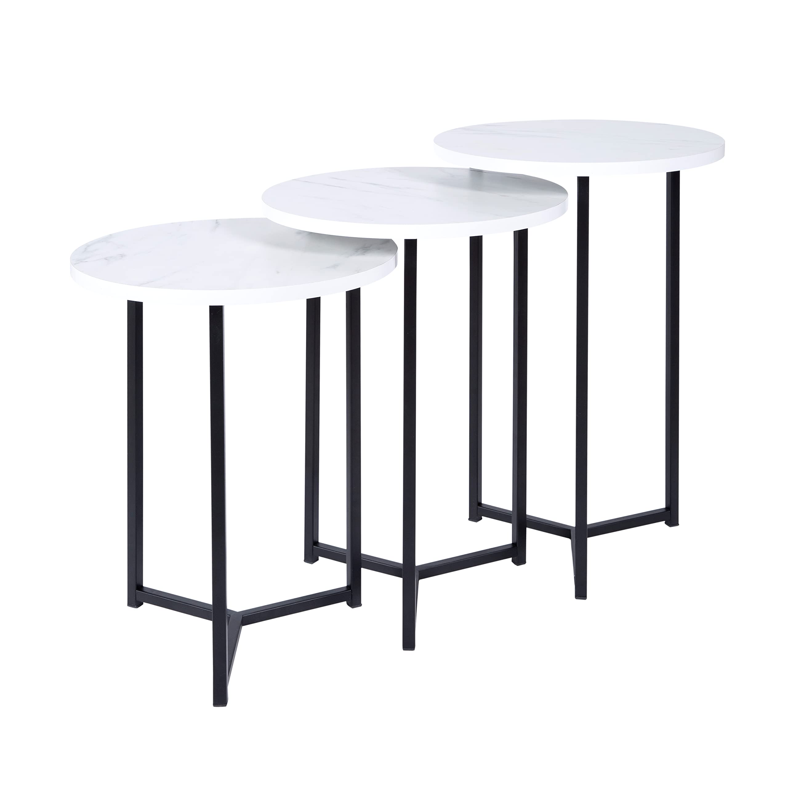 Urban Nouk Nesting Side Tables Set of 3 - Faux Marble Top & Gold Metal Legs - Modern Coffee Table, Nightstand or End Table - Easy Assembly - Mallorca Black - Perfect for Living Room, Bedroom & Small Spaces