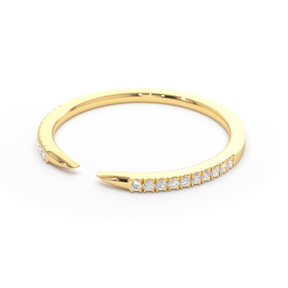Pavé Diamond Claw Stacking Open Ring for Women - Elegant Adjustable Stackable Band for Everyday Wear & Special Occasions