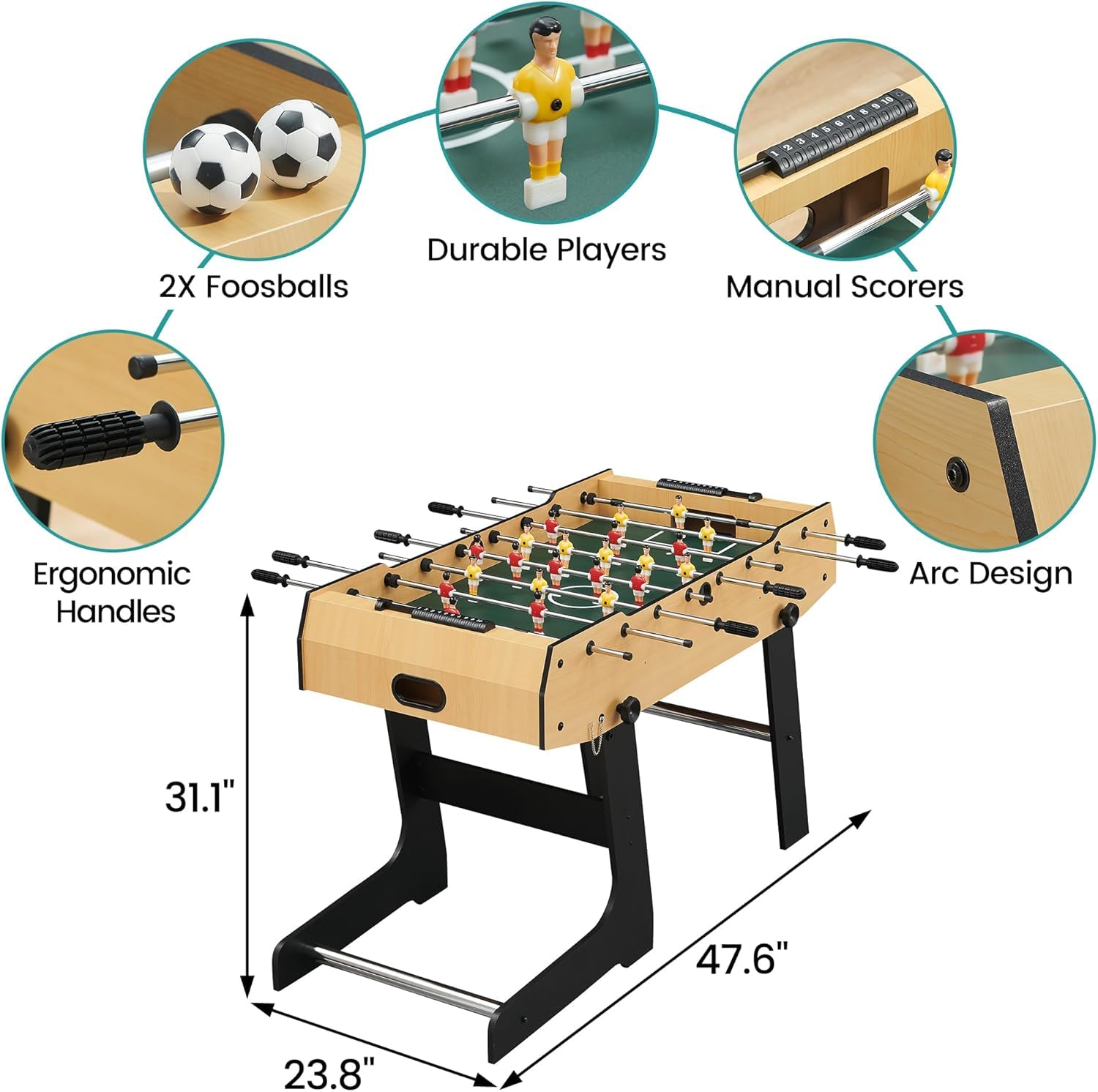 IDEALHOUSE 48” Foldable Foosball Table for Adults & Kids - 26 Soccer Players - Space-Saving Indoor/Outdoor Game Table for Home, Game Room, Parties & Backyard Fun