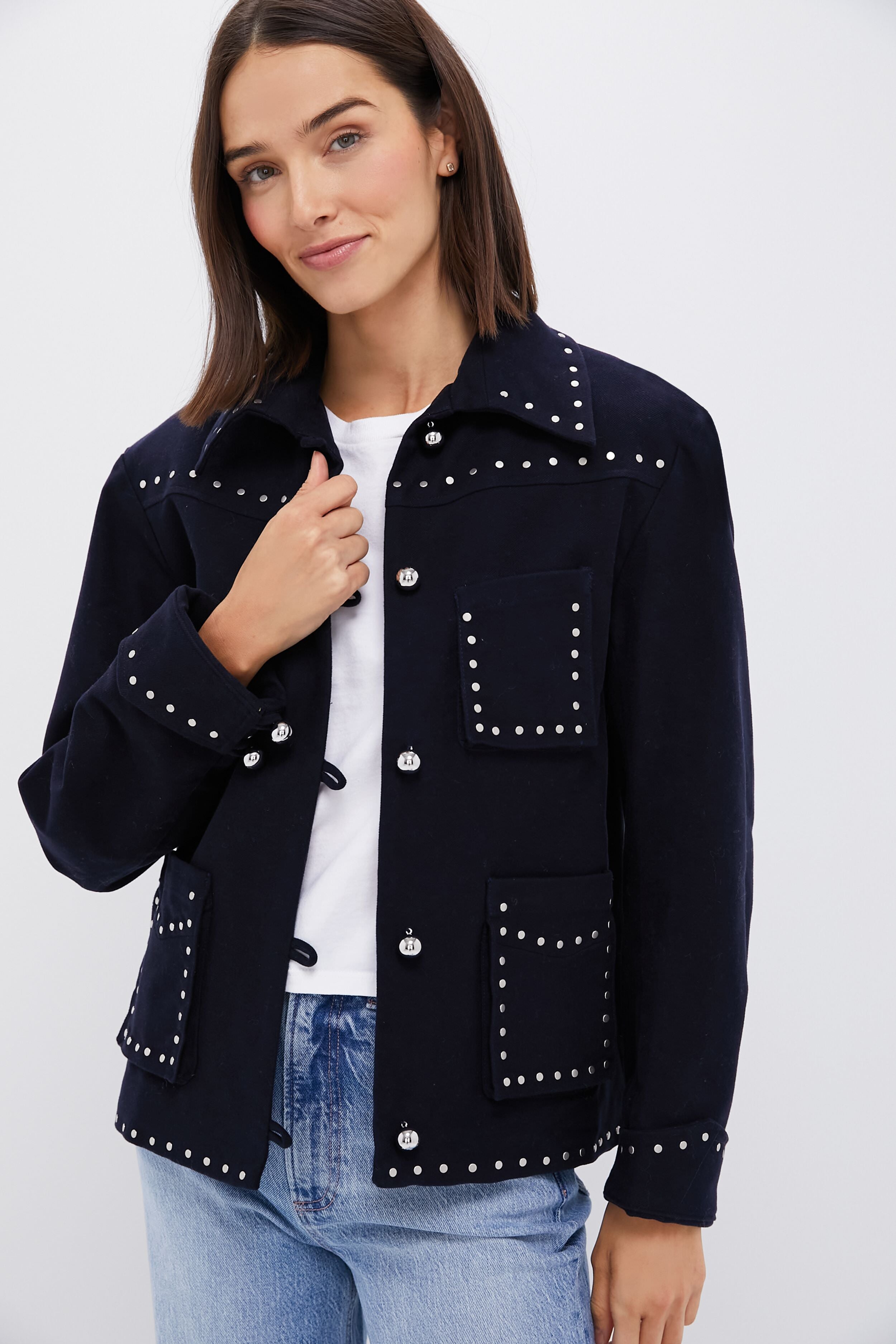 Midnight Blue Star Embroidered Denim Jacket for Men - Stylish Outerwear for Casual Wear & Street Fashion