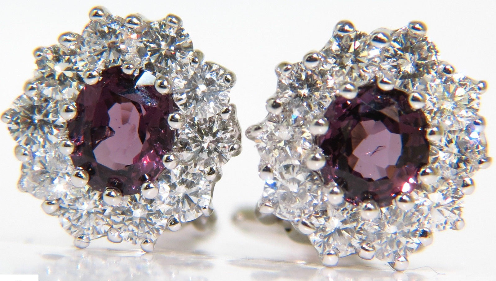 14KT 3.36CT Natural Purple Spinel Diamond Cluster Earrings with Omega Back - Elegant Jewelry for Weddings, Parties & Special Occasions