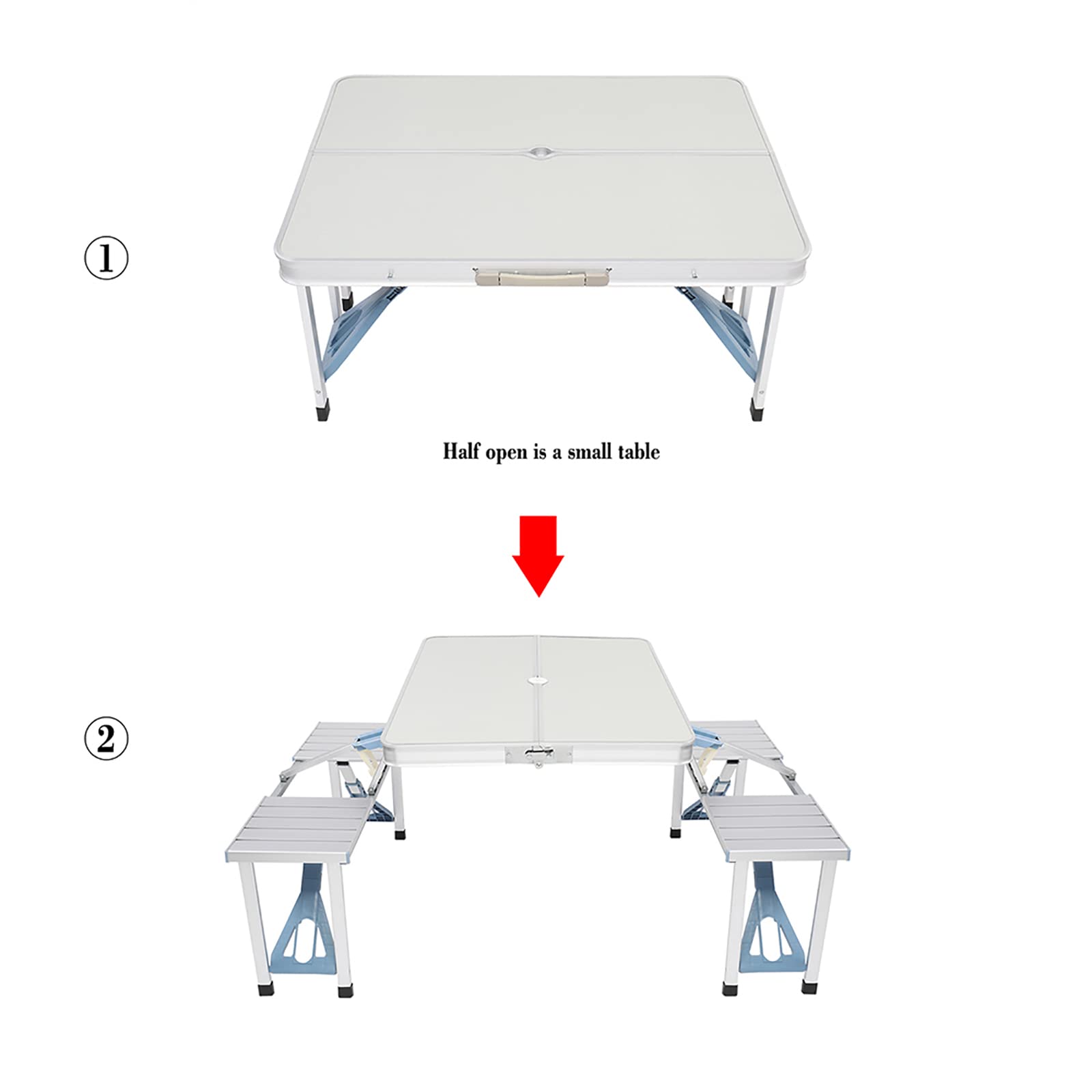 Portable 4-Seat Folding Aluminum Picnic Table with Chairs Set - Lightweight Outdoor Dining Furniture with Umbrella Hole - Perfect for Camping, BBQ, Beach Parties & Backyard Gatherings - Easy to Carry & Store