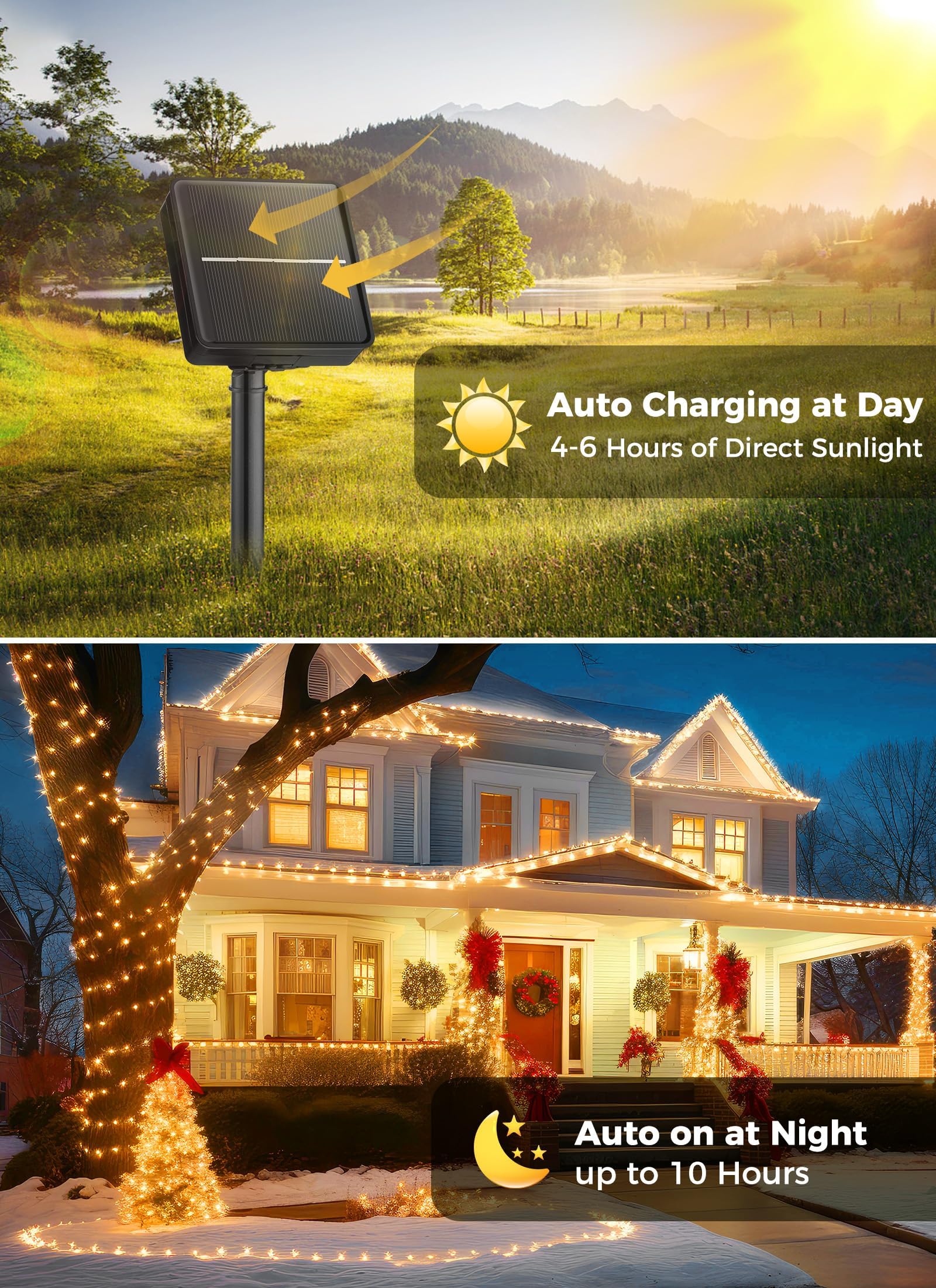 200LED Solar String Lights Outdoor, 2-Pack 78FT Waterproof IP65 Solar Powered Lights with 8 Lighting Modes - Perfect for Garden, Yard, Party, Holiday Tree & Patio Decoration (Warm White)