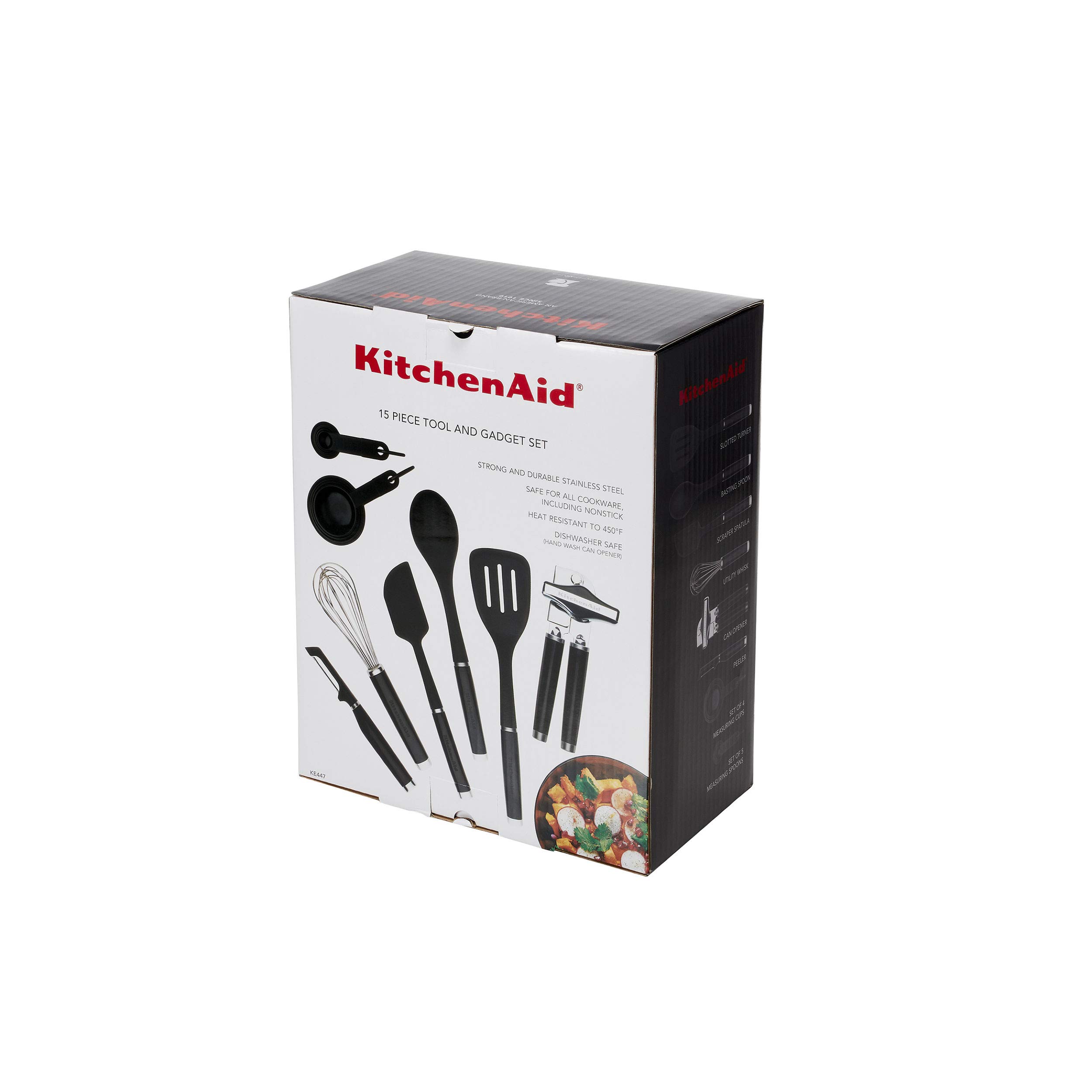 KitchenAid 15-Piece Classic Kitchen Tool and Gadget Set in Black - Essential Cooking Utensils for Baking, Grilling & Food Prep