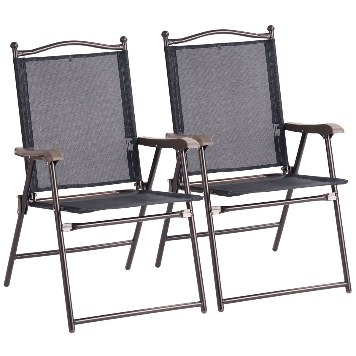 Giantex Set of 2 Patio Folding Chairs - Portable Sling Chairs for Indoor Outdoor Use, Lawn Camping Garden Pool Beach Yard Lounge Chairs with Armrests - Sturdy Metal Frame No Assembly Required (Black) - Perfect for Backyard Relaxation, Picnics, and Outdoor Gatherings