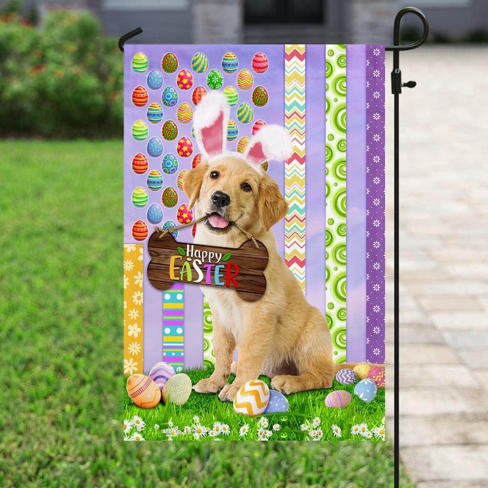 American Flag with Golden Retriever Puppy - Patriotic Easter Dog Flag for Outdoor Yard Decor, Garden, Porch, and Home Decoration - Perfect for Easter Celebrations, Backyard Parties, and Patriotic Holidays