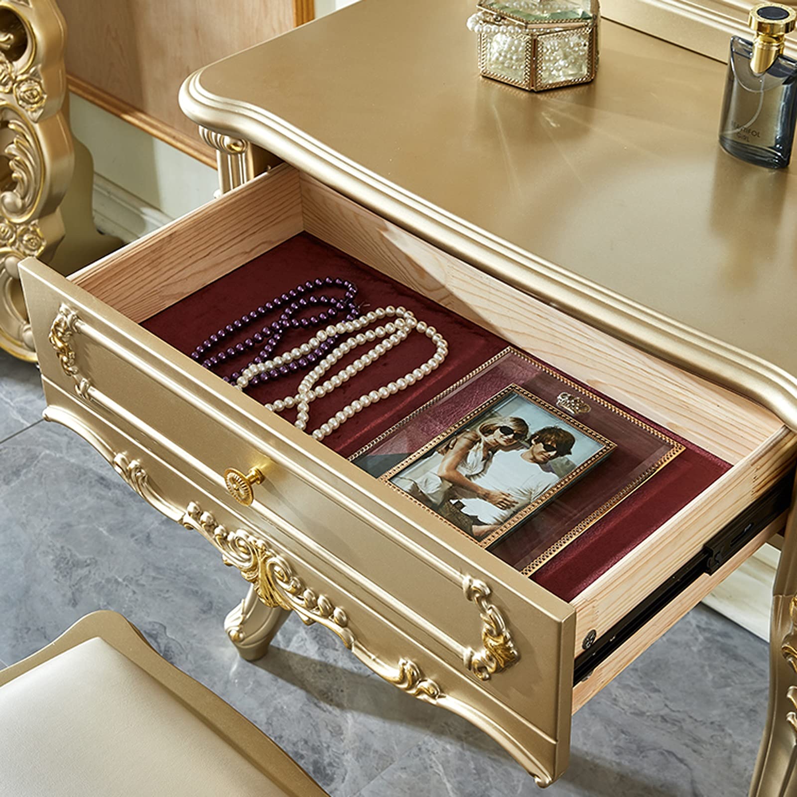 Vanity Makeup Table with Heart Mirror & Drawer for Bedroom - Perfect Dressing Table for Women & Girls