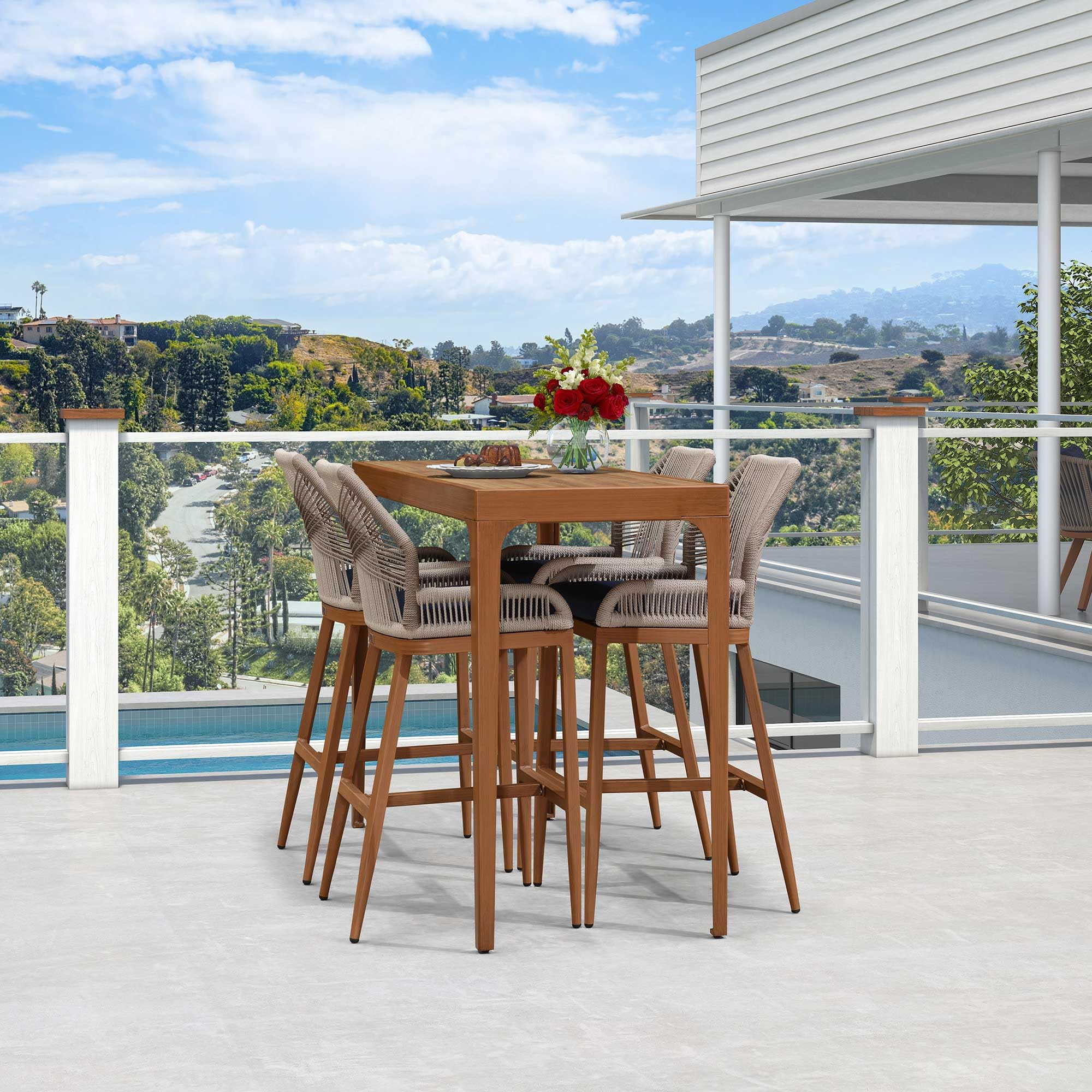 PURPLE LEAF 36 Inch Bar Height Table - Rectangular Patio Dining Table for Outdoor Kitchen, Breakfast Nook, Bistro & Pub - Perfect for Garden, Balcony & Deck - Deep Teak Finish - Ideal for Entertaining & Al Fresco Dining