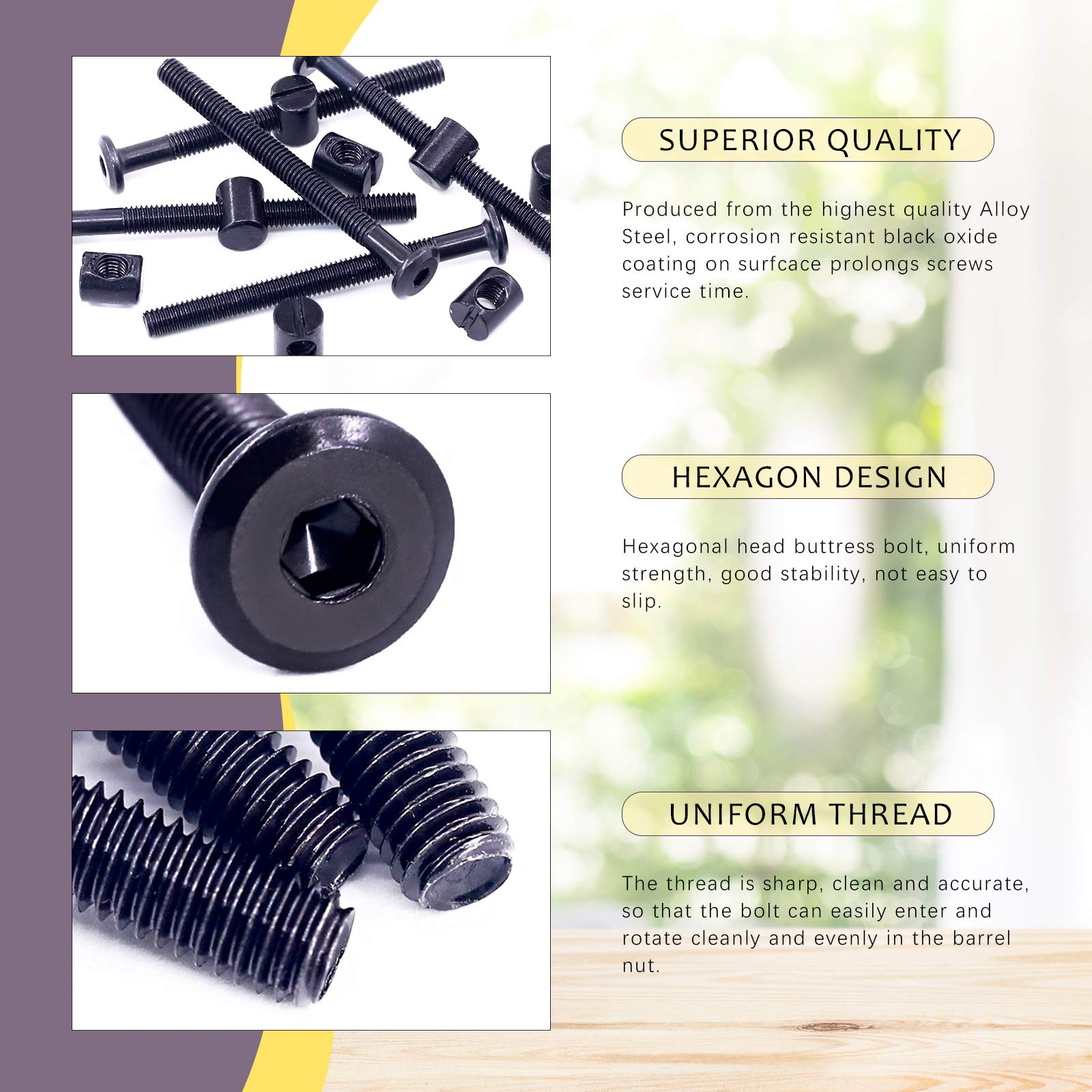 Swpeet 25Pcs M6x70mm Crib Screws with Allen Wrench - Baby Bed Furniture Hardware for DIY Assembly