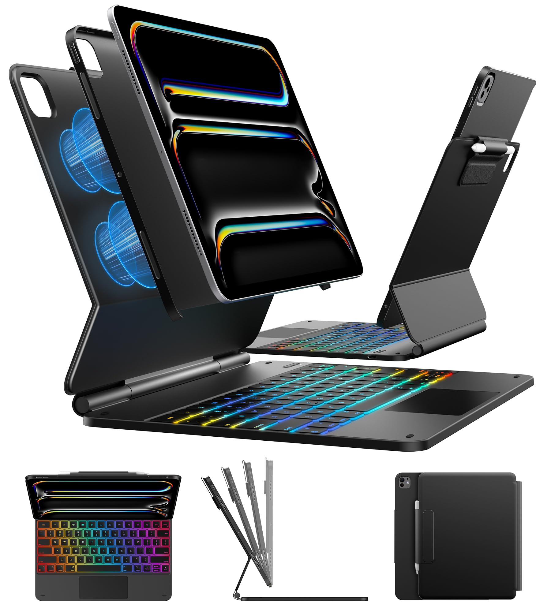Ultra-Slim Detachable Keyboard Case for iPad Pro 13-inch 2024 (M4) - Backlit Trackpad, Magnetic Stand & Apple Pencil Holder - Black | Perfect for Work, Study & Travel