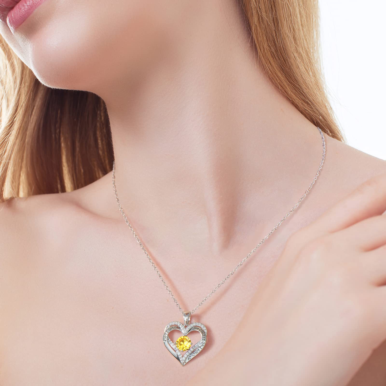 Heart Birthstone Necklace for Women - Sterling Silver 925 Personalized Pendant, Meaningful Anniversary & Birthday Gift for Wife, Mom, Daughter | Perfect for Valentine's Day, Mother's Day & Special Occasions