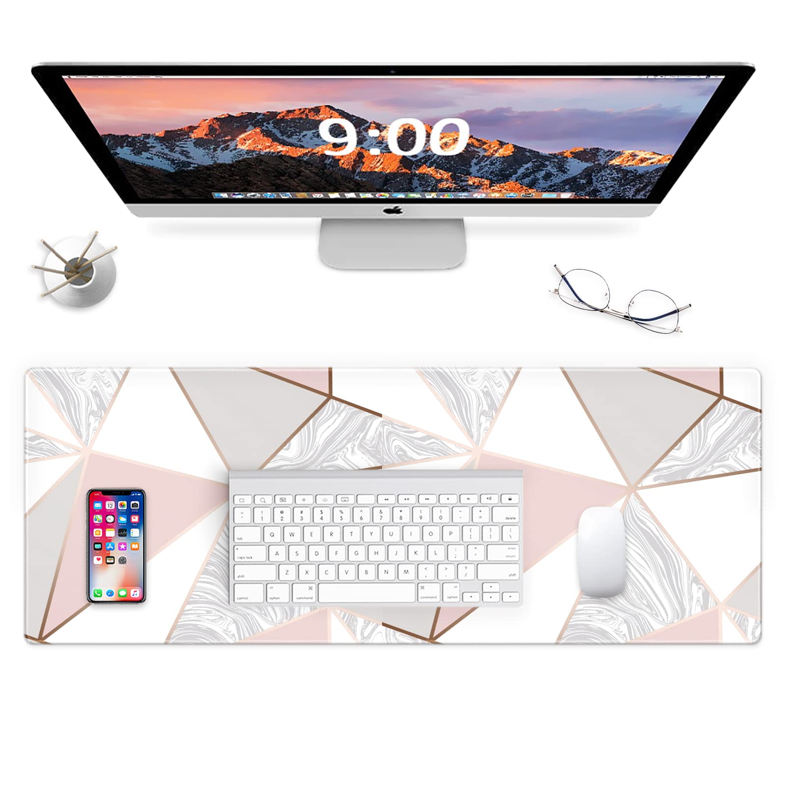 ZYCCW XXL Gaming Mouse Pad 31.5x11.8 Inches - Non-Slip Rubber Base, Stitched Edges, Ergonomic Design for PC & Laptop - Colorful Marble & Pink Marble Patterns - Perfect for Gaming, Office Work & Home Use