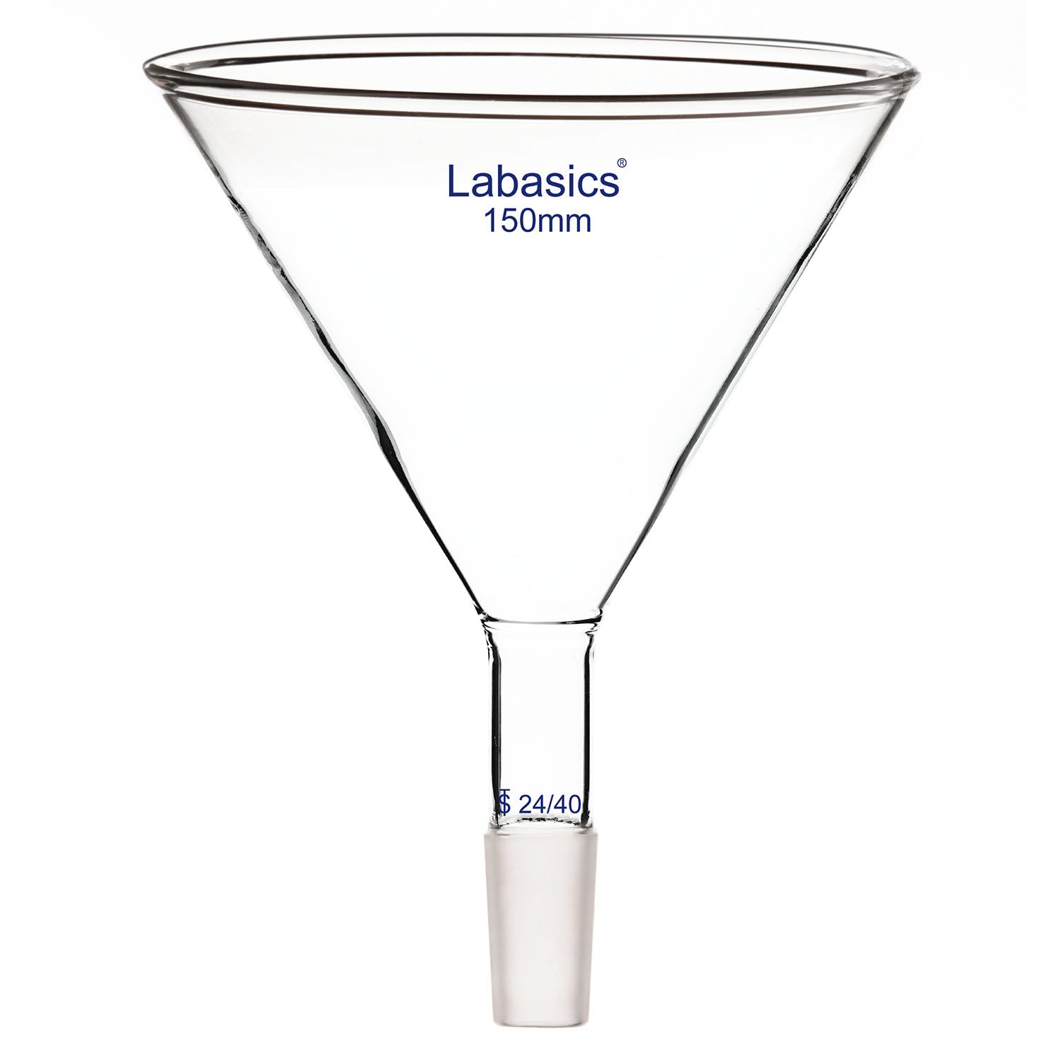Premium Glass Short Stem Powder Funnel - 150mm Top Diameter with 24/40 Inner Joint - Laboratory & Kitchen Filter Funnel for Precise Powder Transfer & Essential Oil Distillation