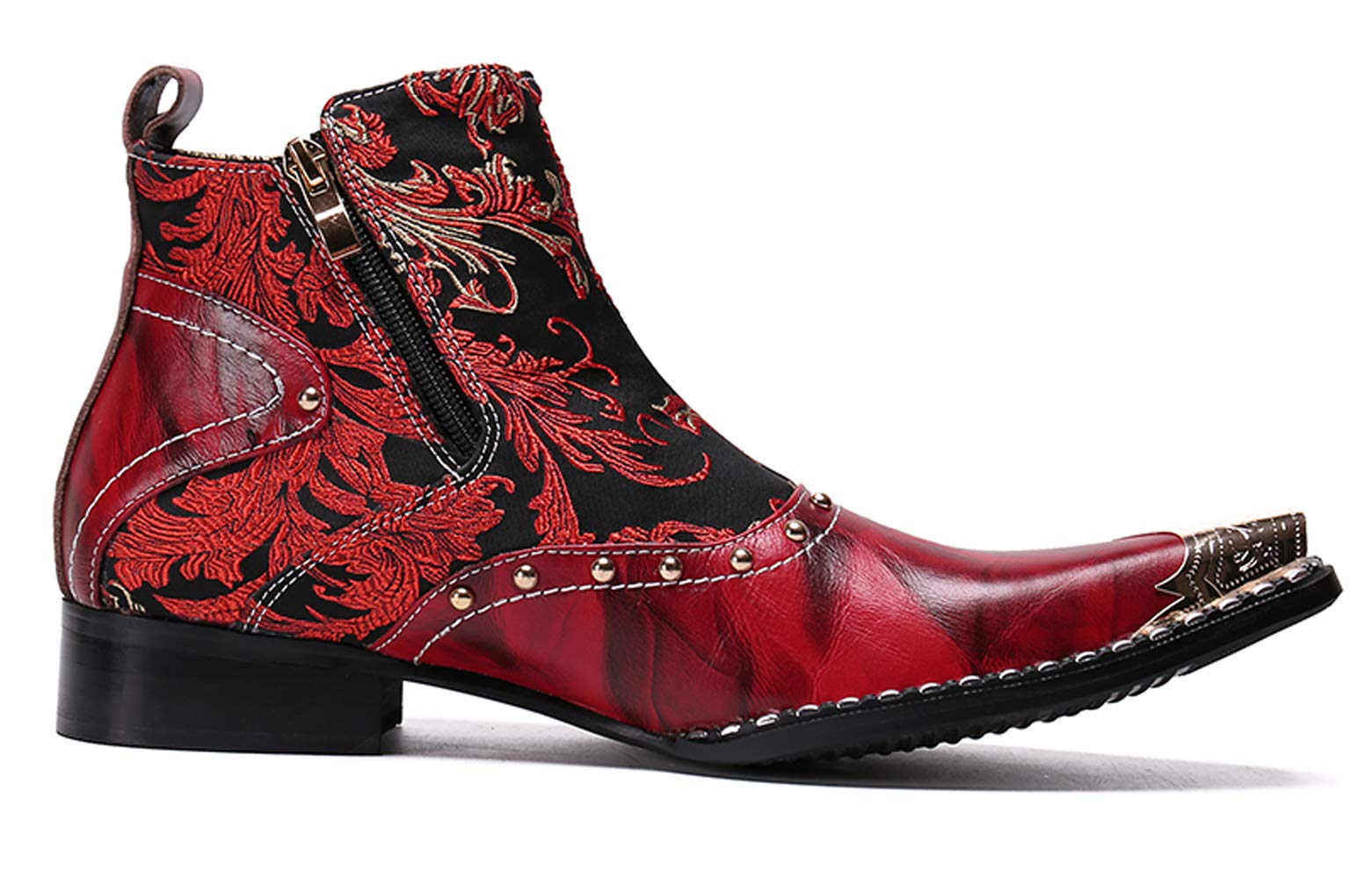 Santimon Men's Western Boots - Genuine Leather Dress Chelsea Boots with Stylish Zipper & Metal Toe | Comfortable Cowboy Boots for Casual Wear, Work & Outdoor Activities