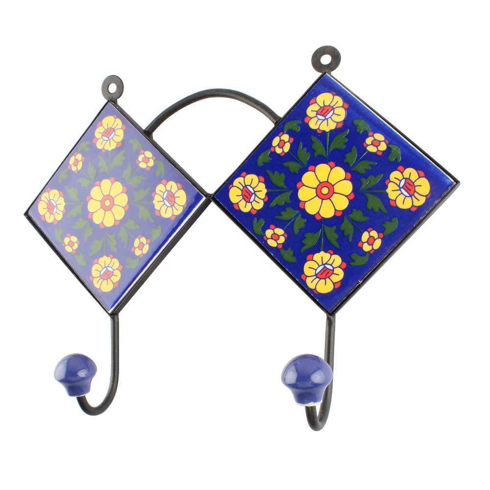 Vintage Ceramic Wall Hooks - Decorative Coat Rack for Kids | Blue Unique Key Holder & Hanger | Perfect for Bedroom, Nursery, or Entryway Organization