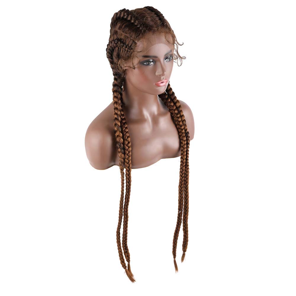 Melody Wig Natural Black Ombre 27# Brown Synthetic Lace Front Wigs with Baby Hair | 4x Twist Braided Cornrow Wigs for Drag Queen, Party, Cosplay & Daily Wear | Handmade Braided Hair Wig for Women | Perfect for Halloween, Costume Events & Afro Hairstyle Lovers