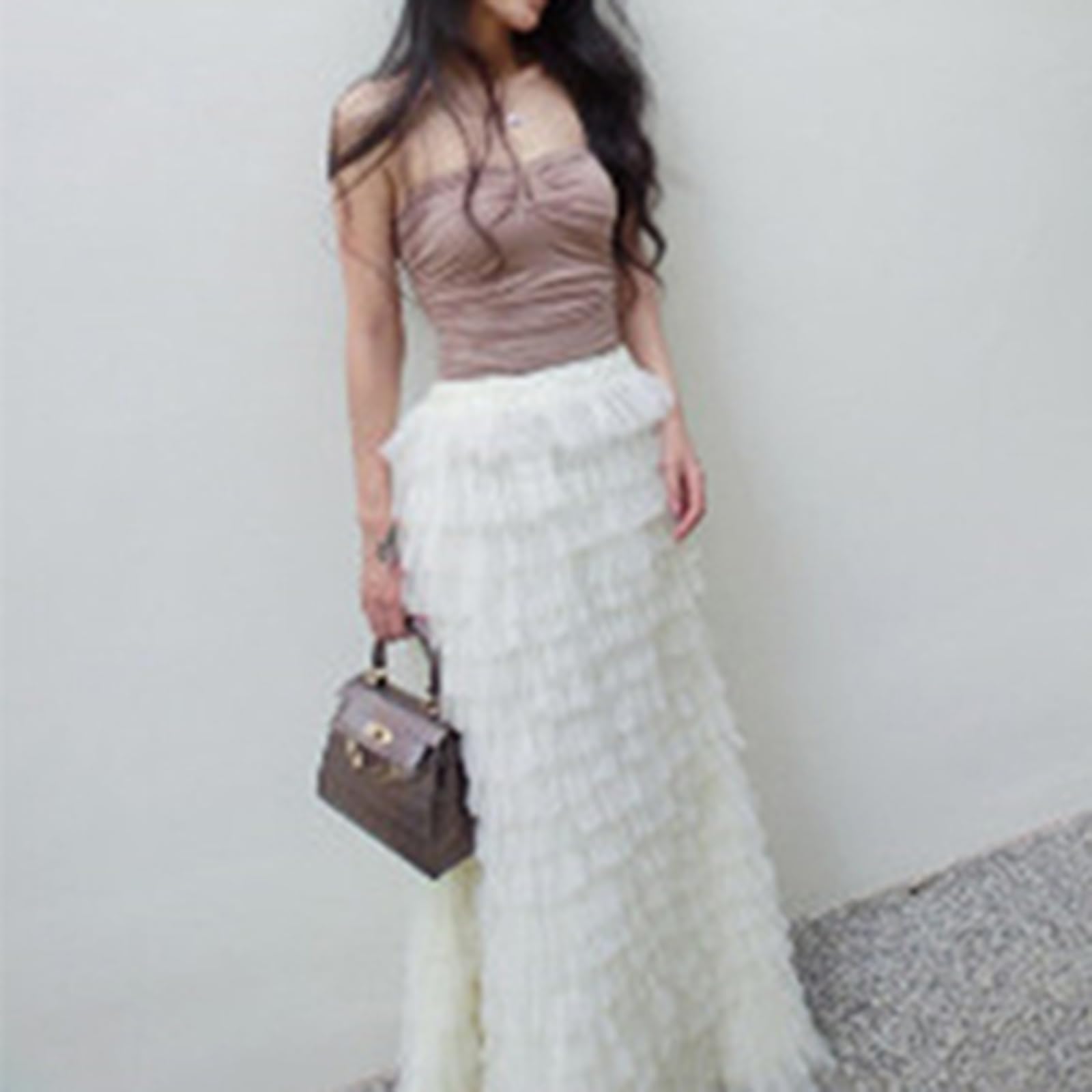 WDPL Women's Elegant Maxi Floor Length Tulle Wedding Skirt with Pleated Ruffles - Perfect for Bridal Gowns, Prom Dresses & Formal Occasions