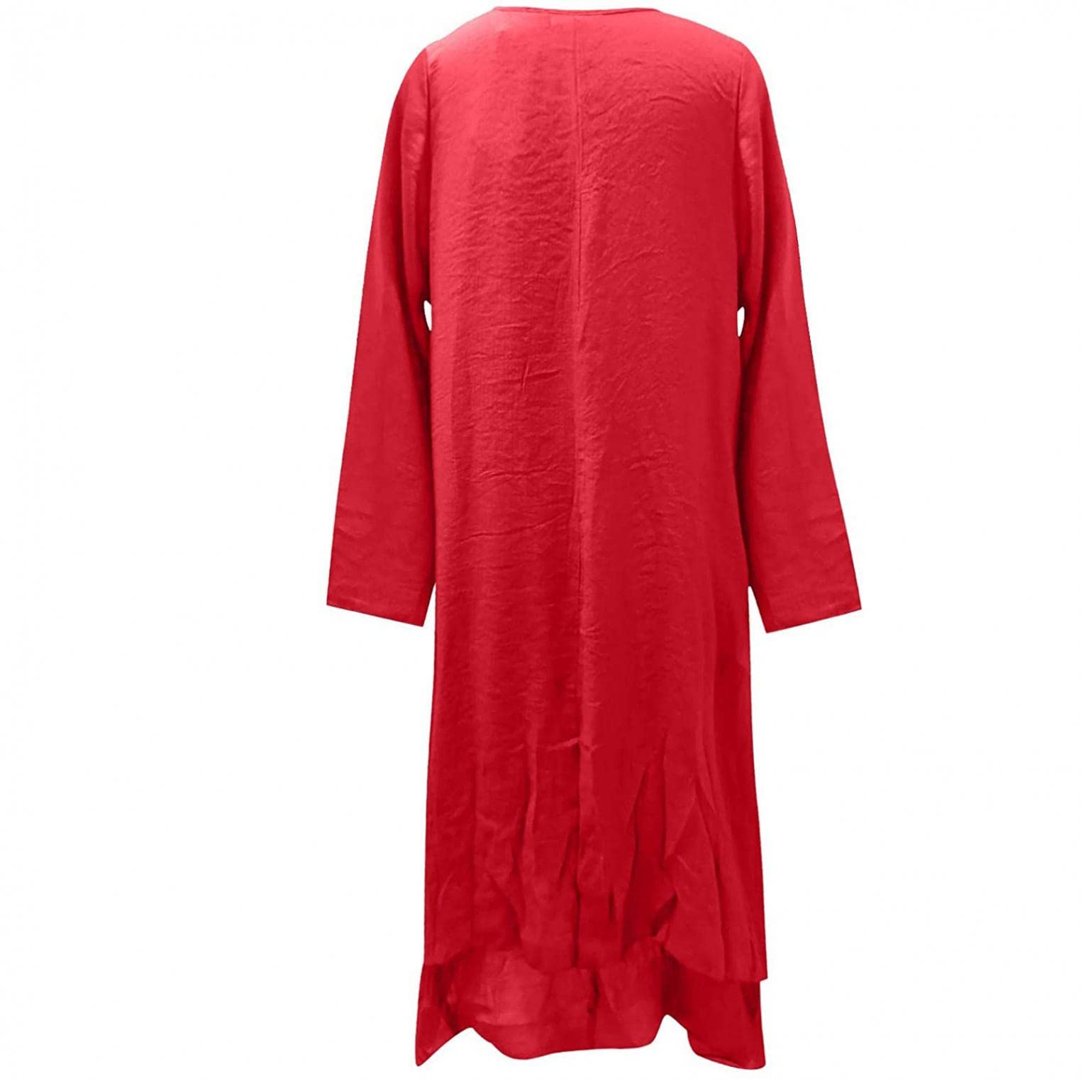 RKSTN Women's Cotton Linen Maxi Dress - Loose Fit Long Sleeve Button Down Layered Dress for Spring & Summer | Casual Beach Wear, Vacation Outfit, Boho Chic Style