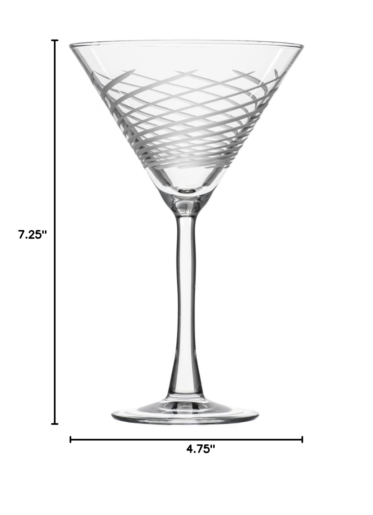 Premium Rolf Glass Cyclone Martini Glass Set - 4 Stemmed 10oz Lead-Free Cocktail Glasses with Diamond-Wheel Engraving - Handcrafted in USA - Perfect for Martinis, Cocktail Parties & Elegant Home Bar Decor