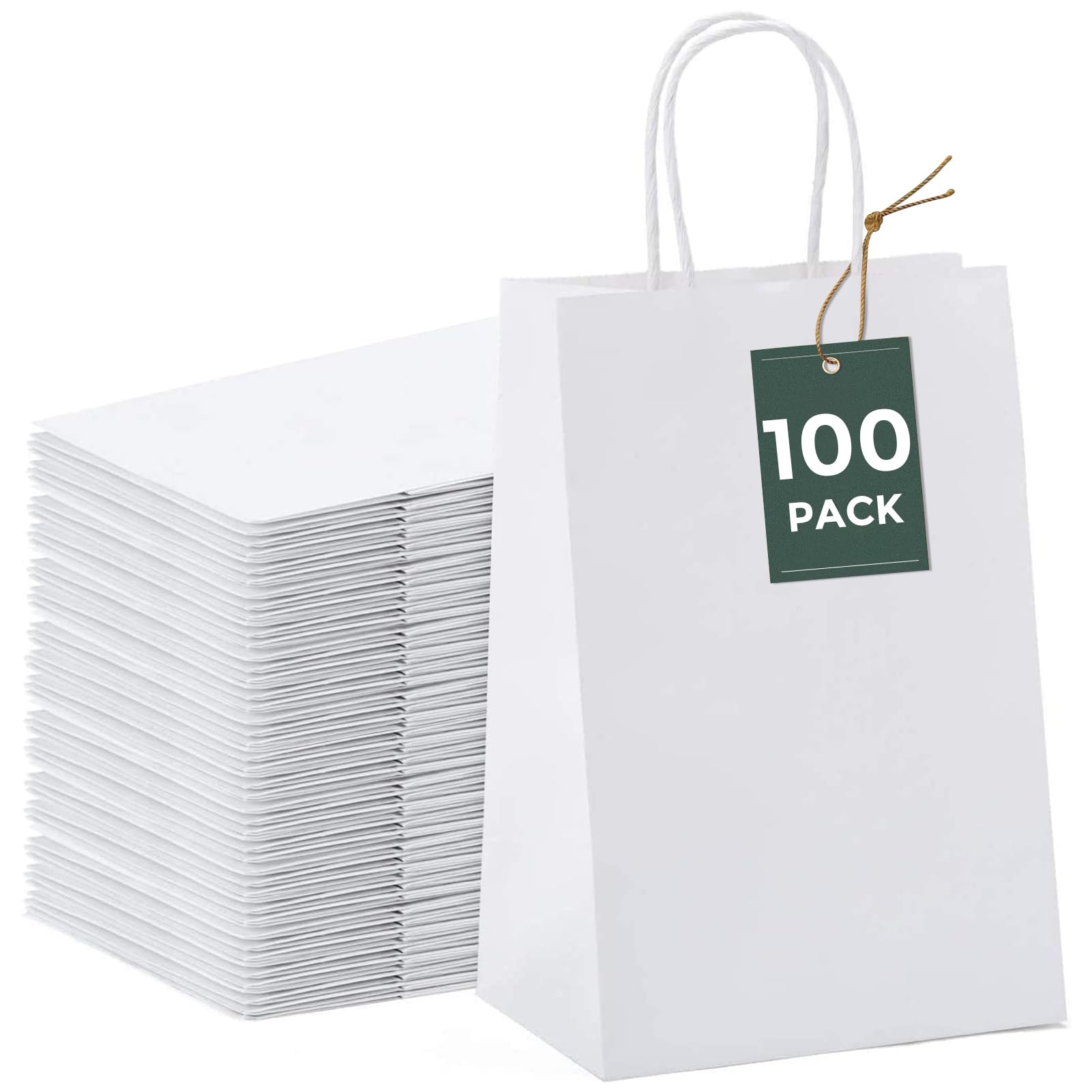 100-Pack White Kraft Paper Gift Bags with Handles - 5.25