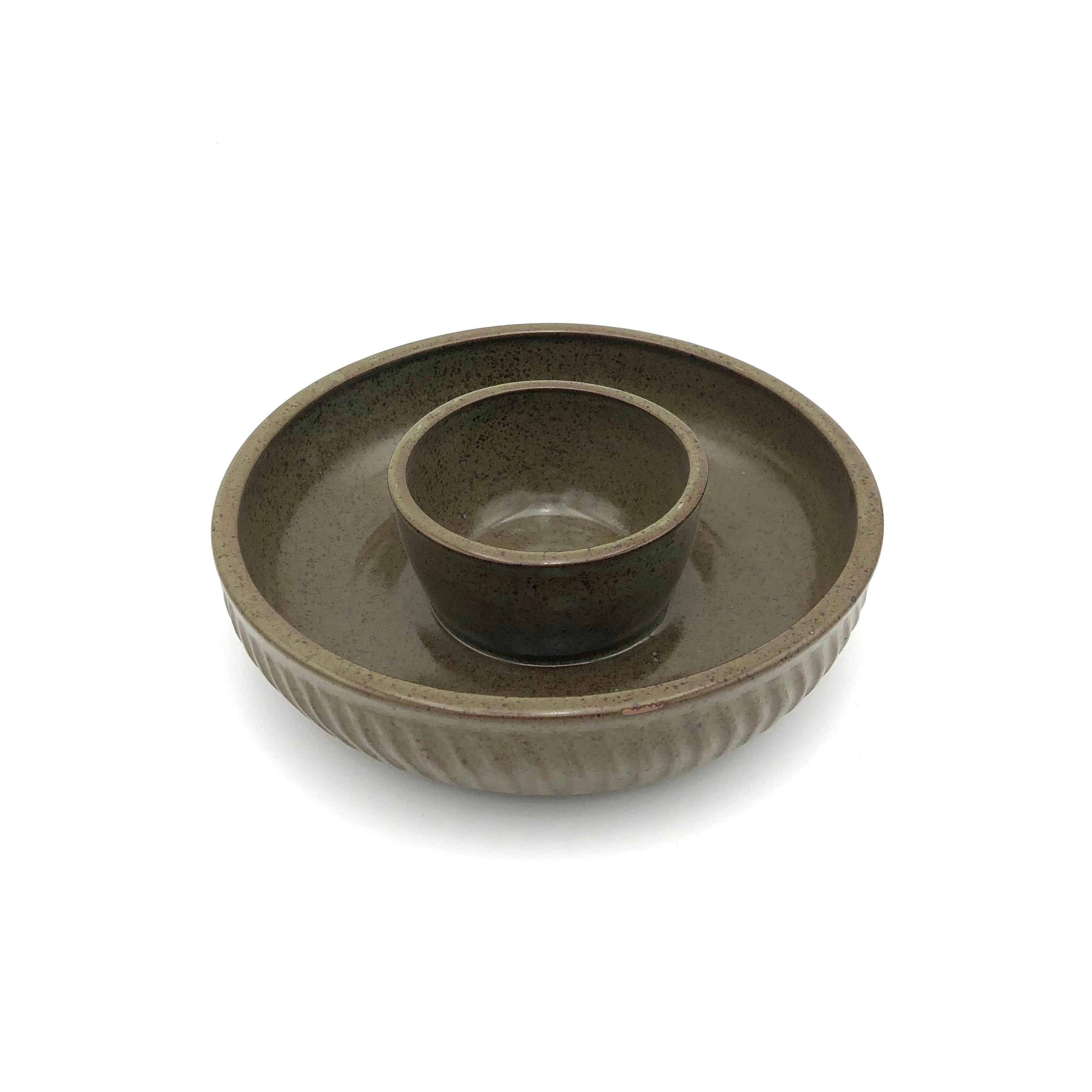 Coburn Chip and Dip Serving Bowl Set - Small Fluted Green Appetizer Platter for Parties, Entertaining & Snacks