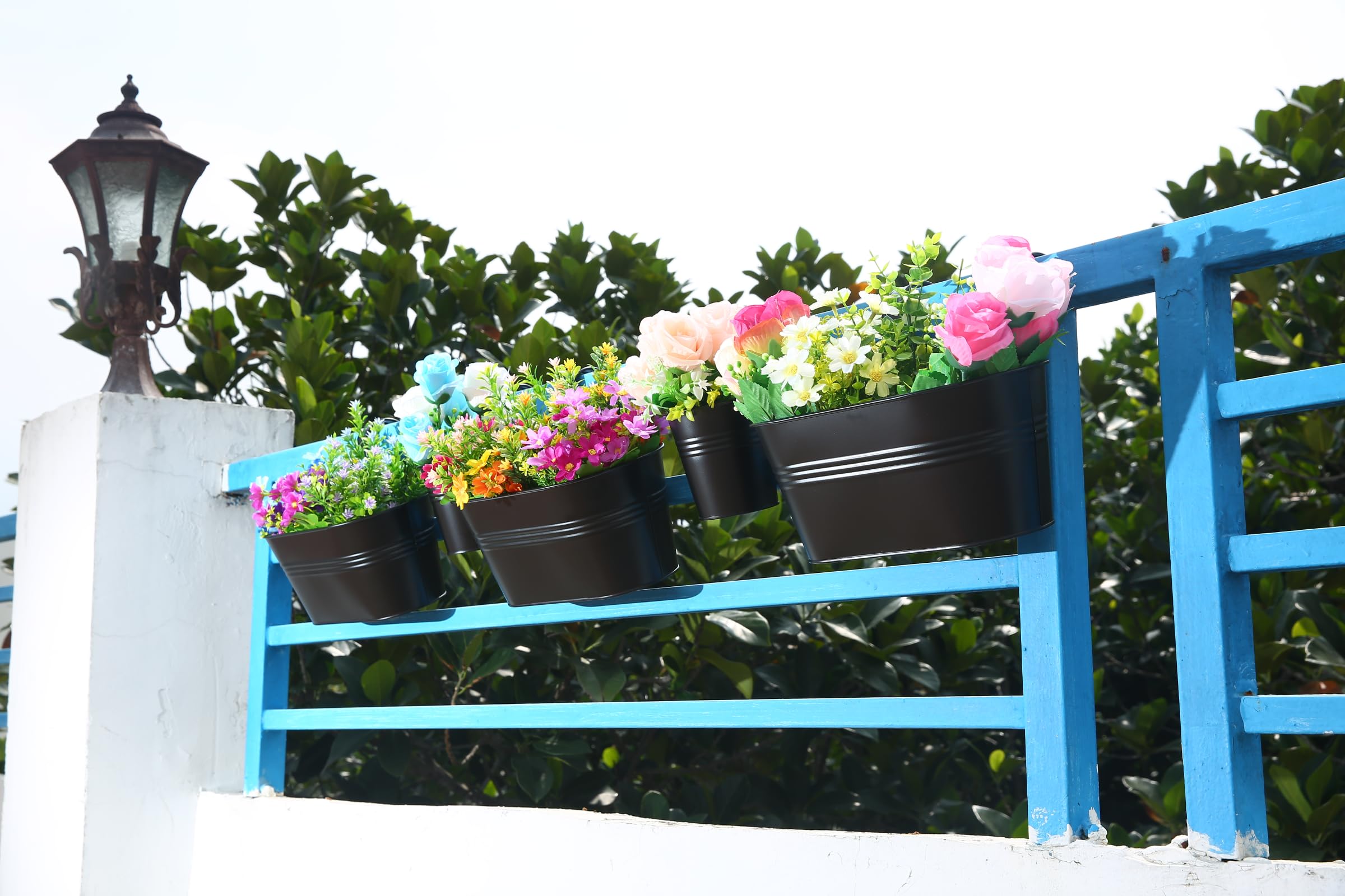 Outdoor Balcony Railing Hanging Planters - 5 Pack Matte Black Deck Planter Boxes for Flowers, Herbs & Succulents | Perfect for Window Boxes, Fence Planters & Vertical Gardens