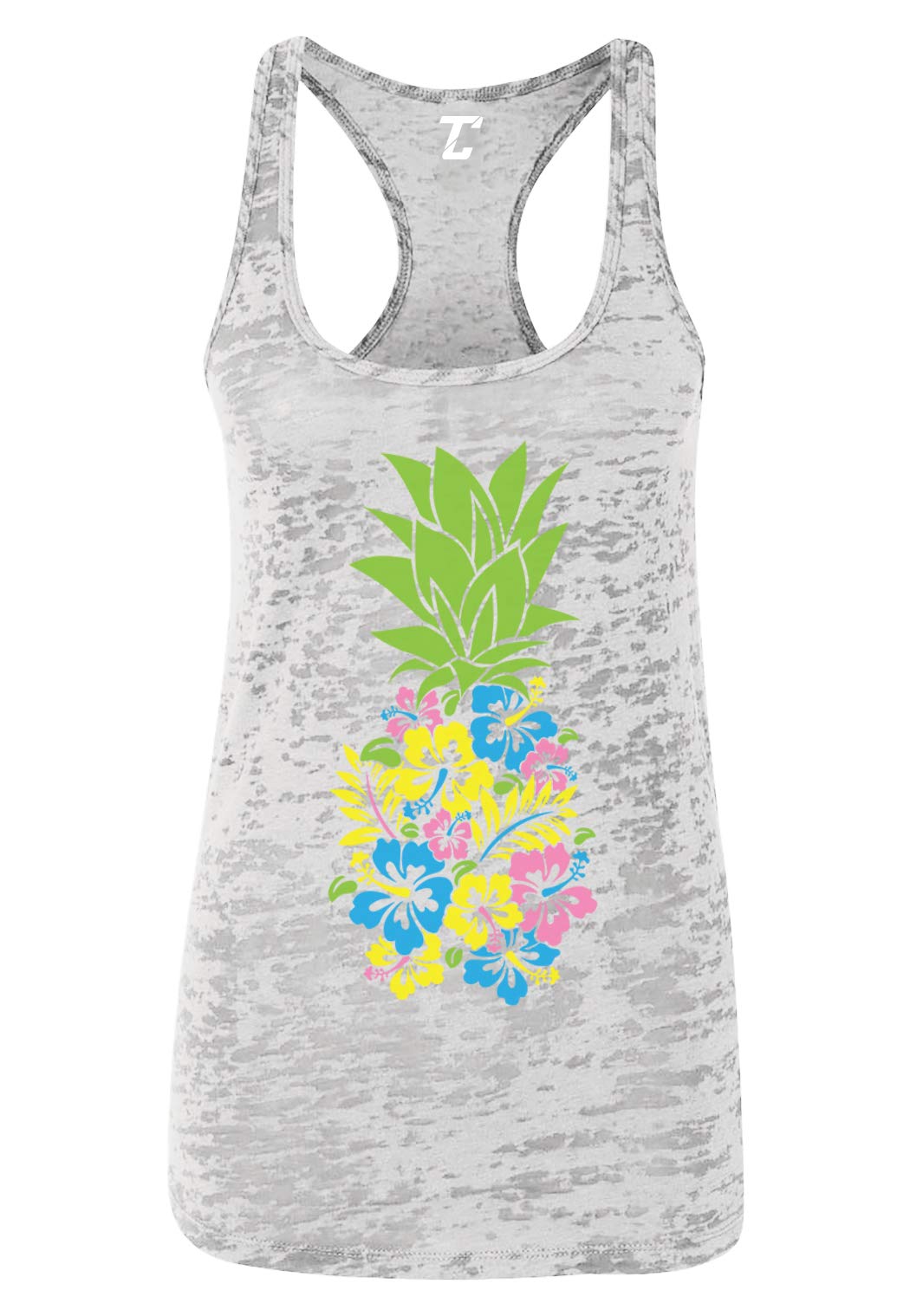 Hawaiian Floral Pineapple Print Women's Racerback Tank Top - Tropical Summer Beach Party Outfit