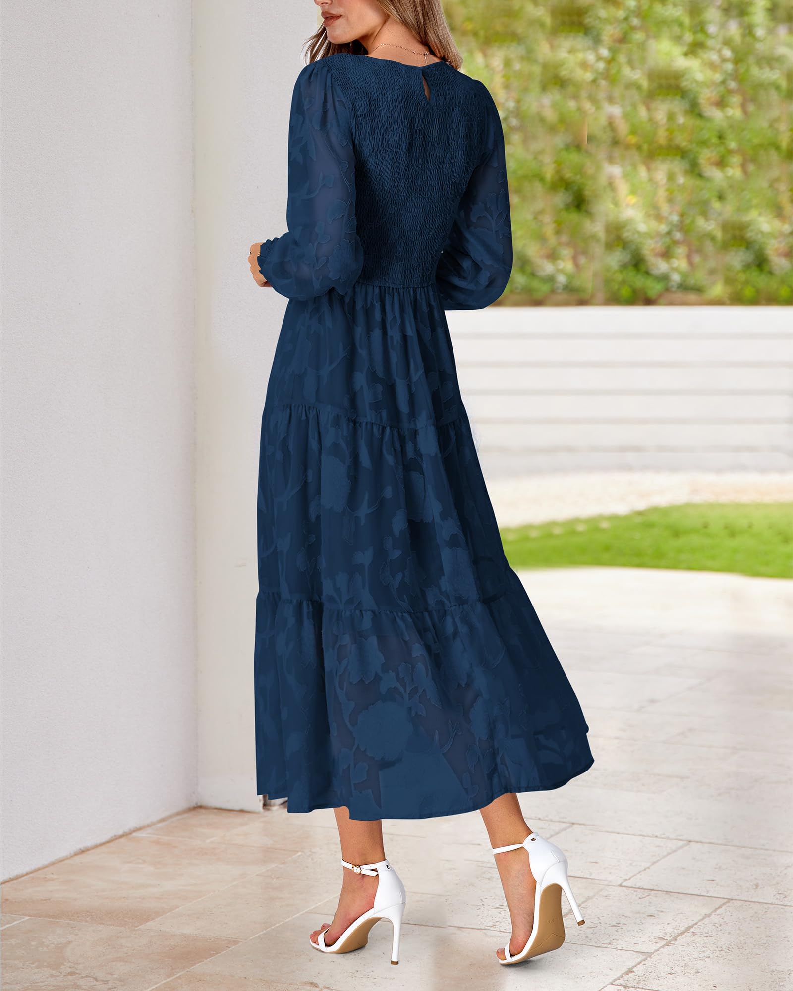 BTFBM Women's Elegant Floral Midi Dress - Long Sleeve Bohemian Wedding Guest Dress for Spring 2025 | Perfect for Garden Parties, Bridal Showers & Formal Events