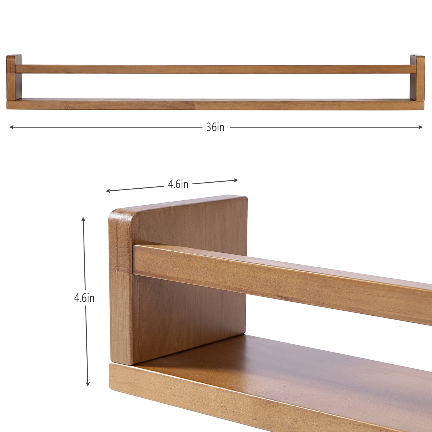 AZSKY 36 Inch Light Walnut Floating Wall Bookshelf - Set of 3 Nursery Shelves for Kids Room, Wall Mounted Book Storage Organizer for Toddler Toys & Books - Perfect for Bedroom, Playroom, and Classroom Organization