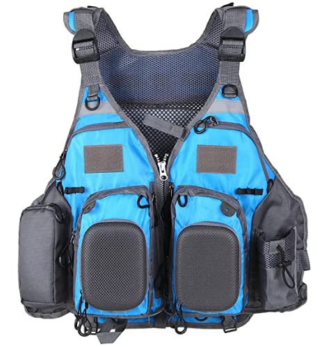**Fly Fishing Vest for Men & Women - Breathable Safety Life Jacket for Swimming, Sailing, Kayaking & Boating | Multifunctional Backpack Design (Blue/Gray, No Foam) - Perfect for Outdoor Adventures & Water Sports**