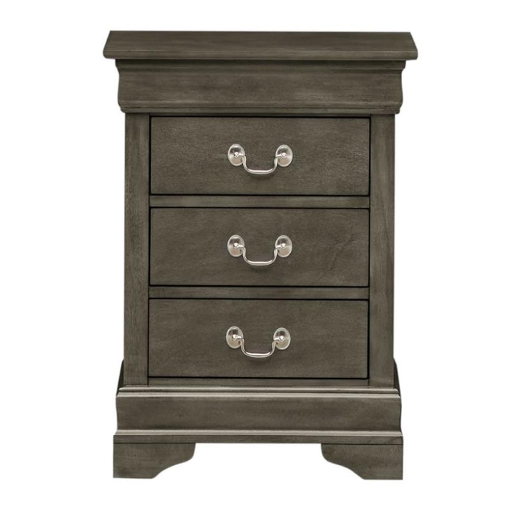 Glory Furniture Louis Phillipe 3-Drawer Nightstand in Gray - Modern Bedside Table for Bedroom, Guest Room & Nursery
