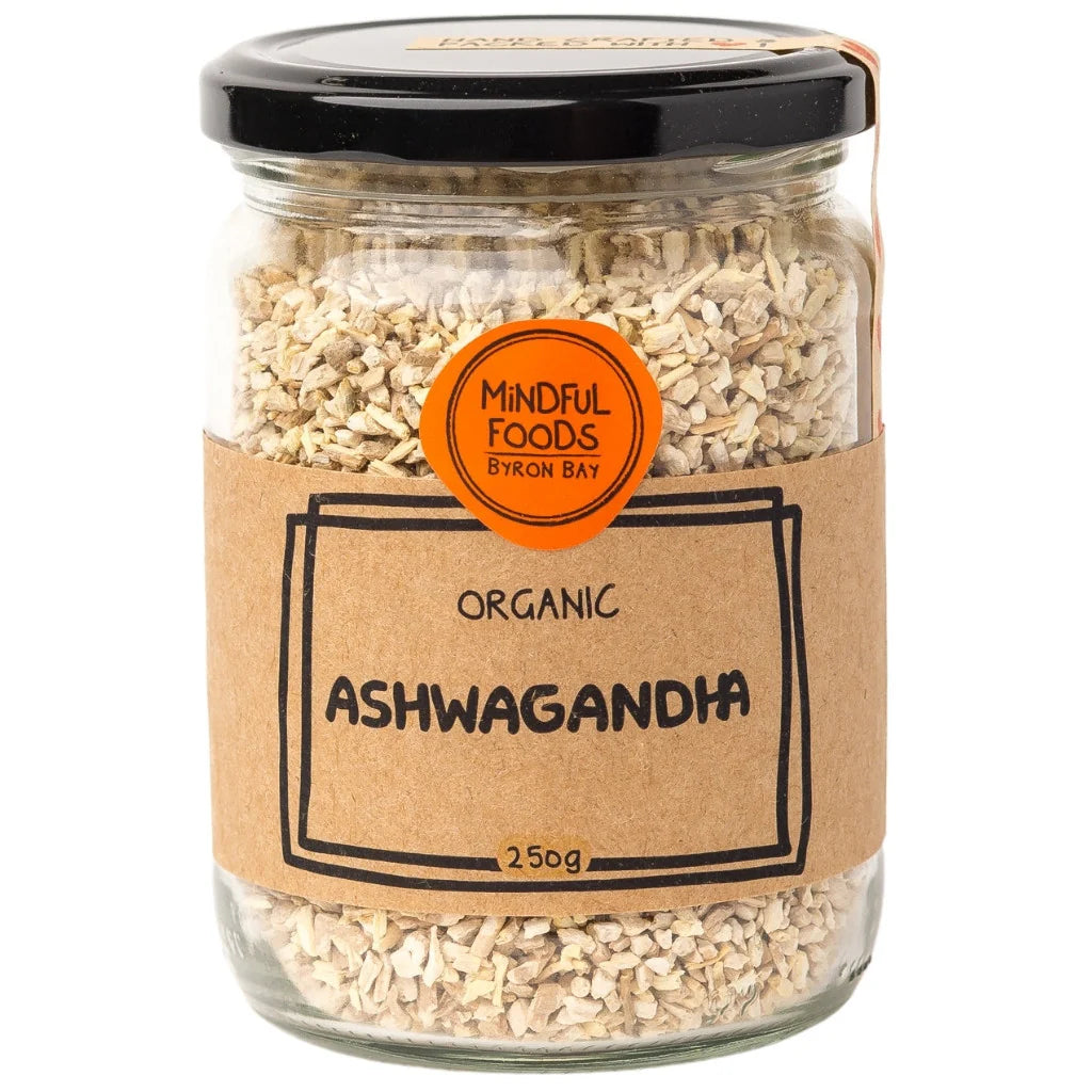 Mindful Foods Organic Ashwagandha Root Cut - 250g (8.8oz) | USDA Certified | Stress Relief & Energy Boost | Perfect for Tea, Smoothies & Ayurvedic Remedies