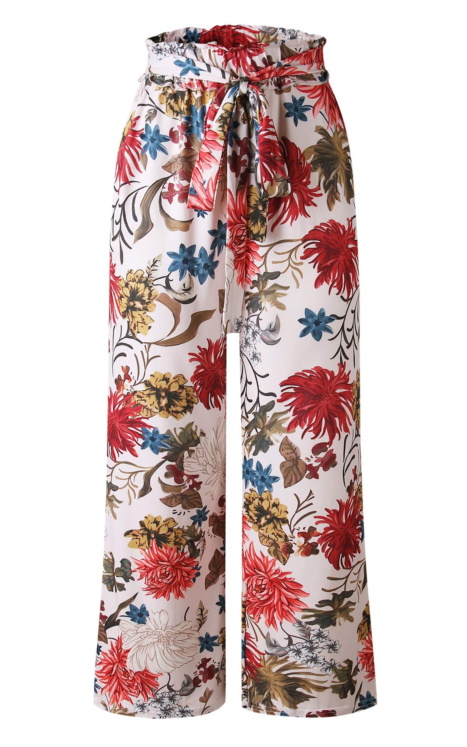 ECOWISH Women's Wide Leg Palazzo Pants - Tropical Floral Print High Waist Flared Trousers with Pockets | Summer Casual Wear for Beach, Vacation & Office Outfits